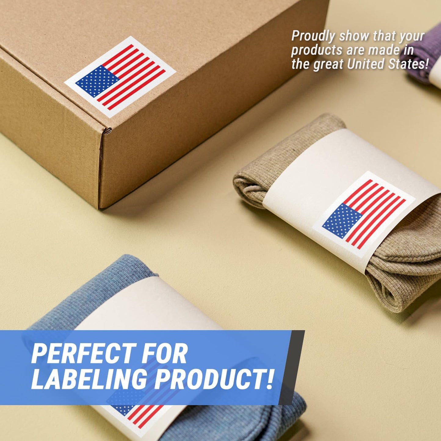 600 Labels - Amercian Flag USA Production Stickers, 2 x 3 inch Rectangle Manufacturing in America USA Labels - USA Flag Stickers