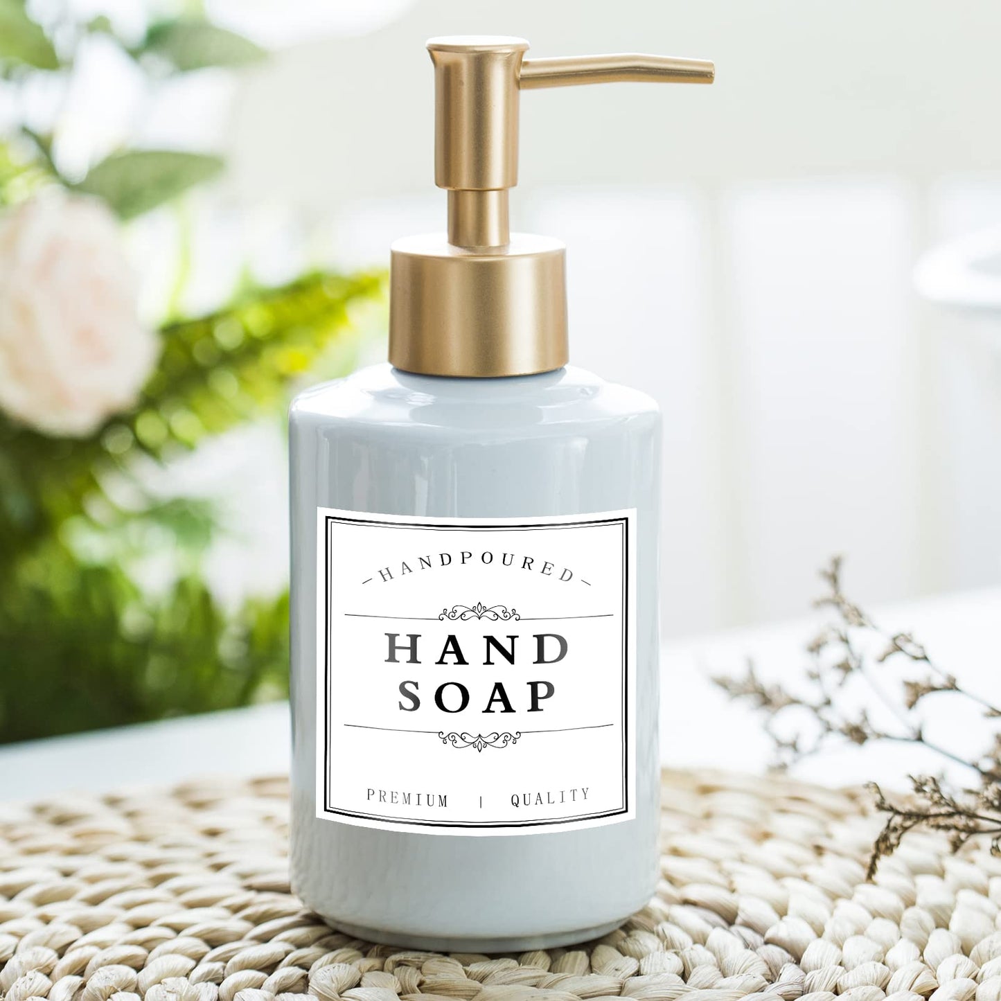 TESWEY Bathroom Bottle Labels, Retro Style Container Labels for Glass or Plastic Bottles, Waterproof Labels for Hand Soap Shampoo Lotion Dispenser White