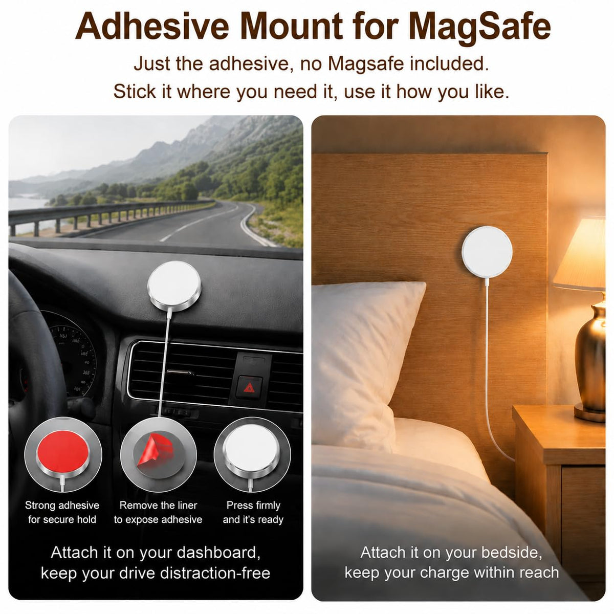 Double-Sided Adhesive Pads Compatible with MagSafe Wireless Charger Mounting, Featuring Strong Adhesion, Easy Removal, no Residue,Adhesive Pads only (Charger not Included), 6 Count