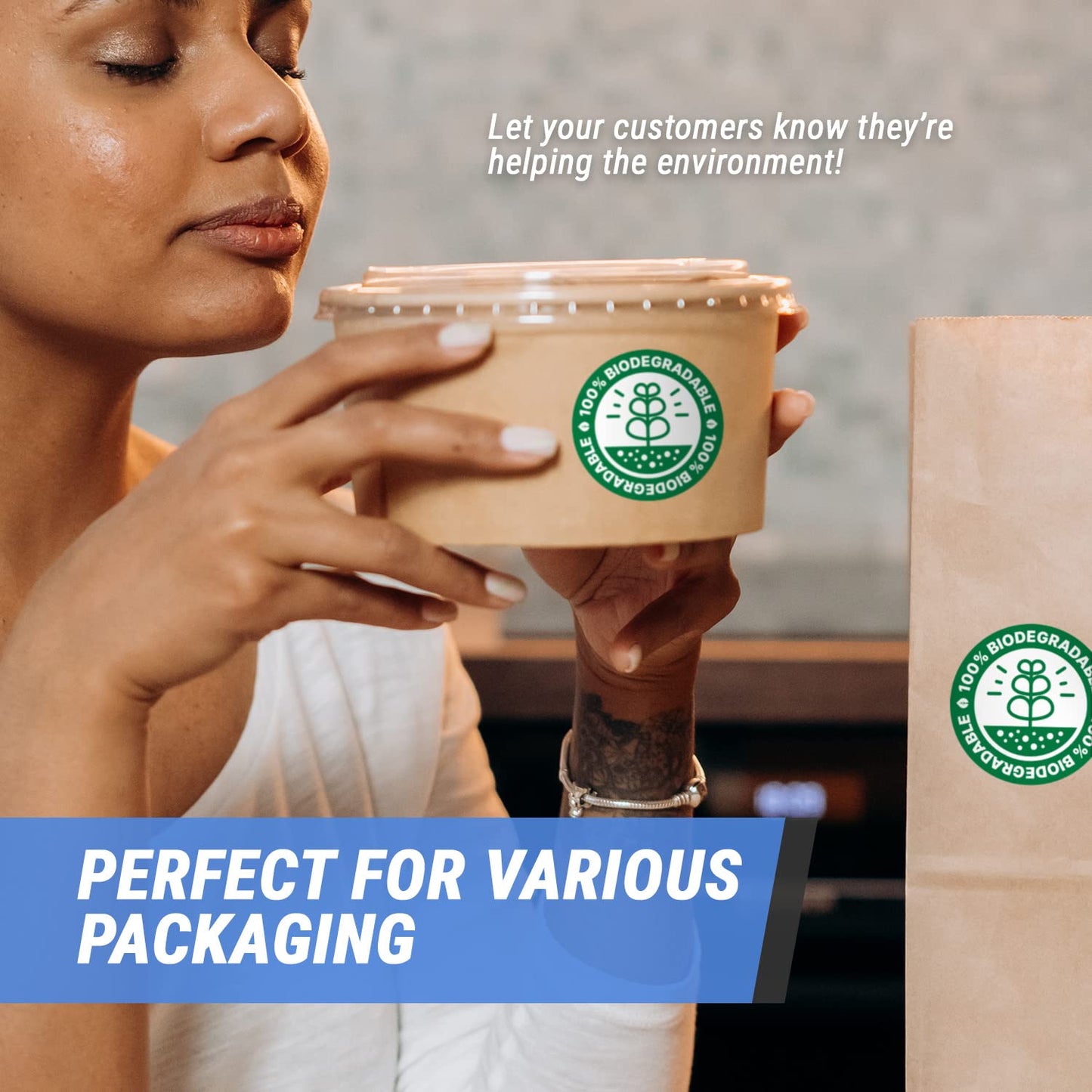300 Labels - 2 inch, Circle Dot 100% Biodegradable Signage Labels for Products/Friendly Recycling Reminder Sticker/Composting Organic Label