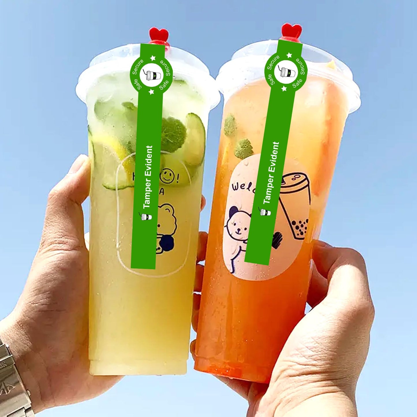 Safe Secure Tamper Evident Seals Stickers for Drink Lids 1"x 9"Tamper Proof Stickers-500Pcs Food Delivery Stickers Sealed for Freshness Labels Drink Food Coffee Milk Tea Ice Cream Safety Seal Stickers 1 X 9 Inch Green