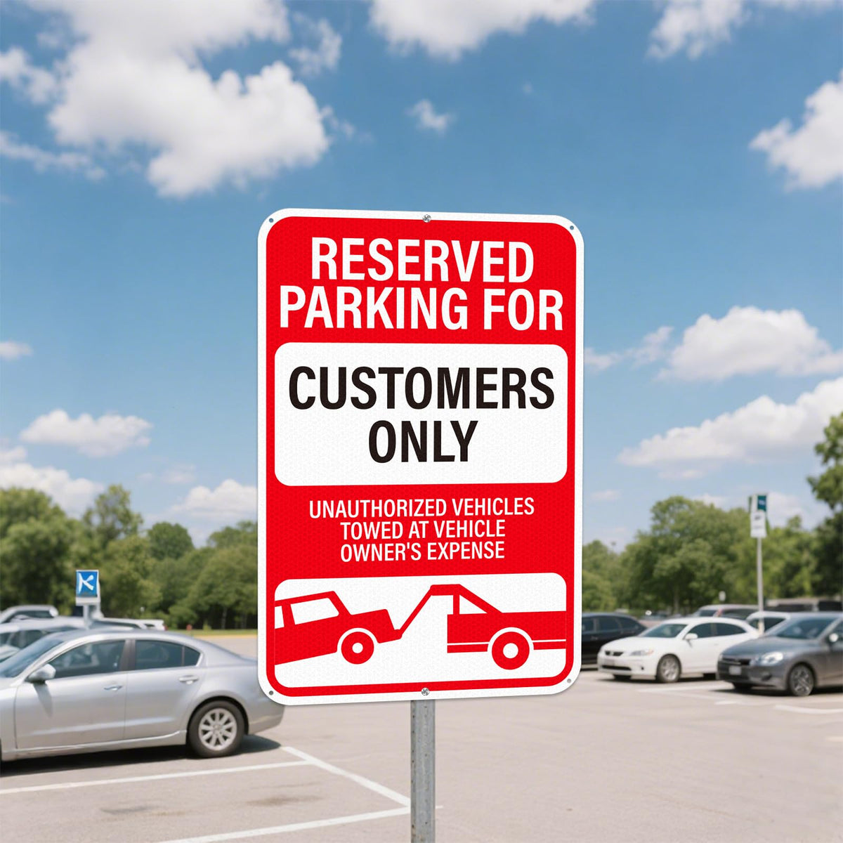 18" × 12" Customer Parking Only Sign Reflective Aluminum 2 Pack Unauthorized Vehicles Will Be Towed Signs Rust Free Metal Reserved Parking Signage for Business