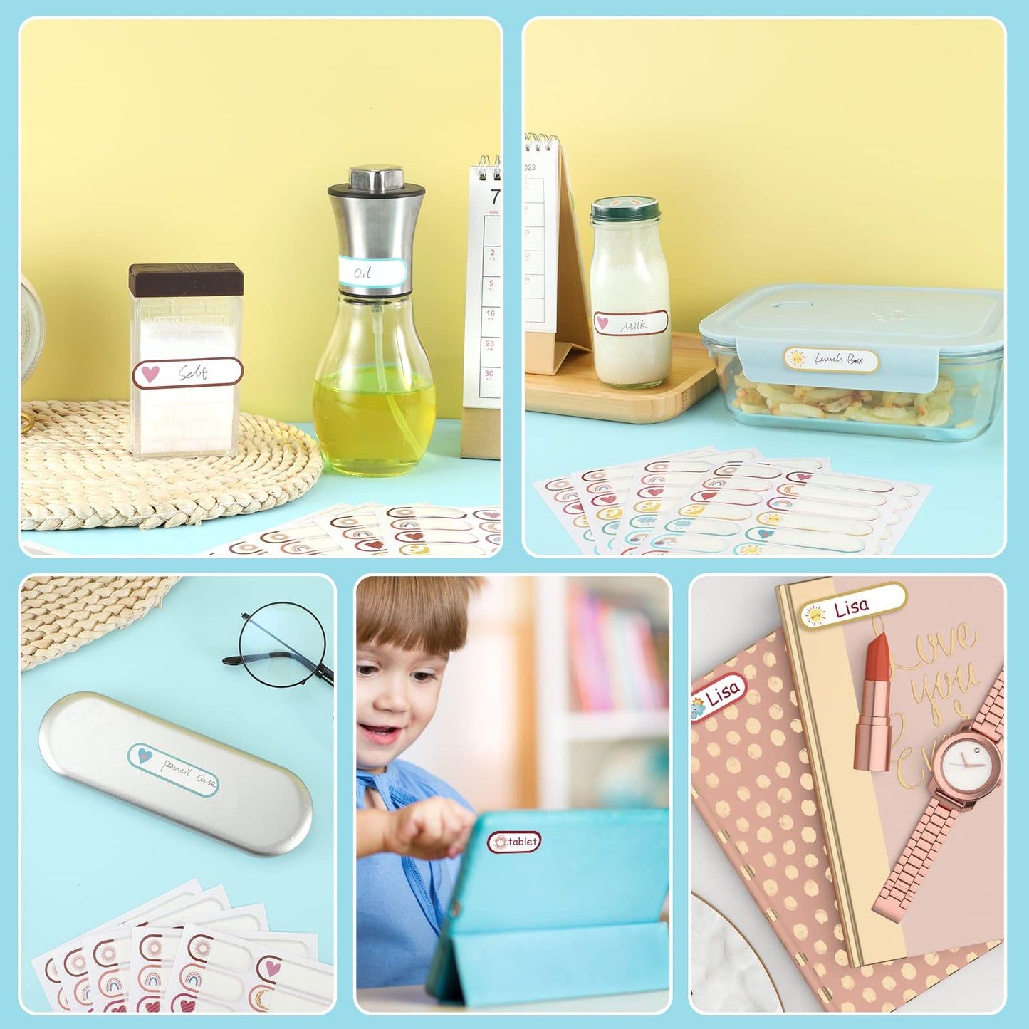 480 Pcs Baby Bottle Labels for Daycare Essentials, Waterproof Labels for Bottles, Self-Laminating School Name Tags Stickers for Kids A-Boho