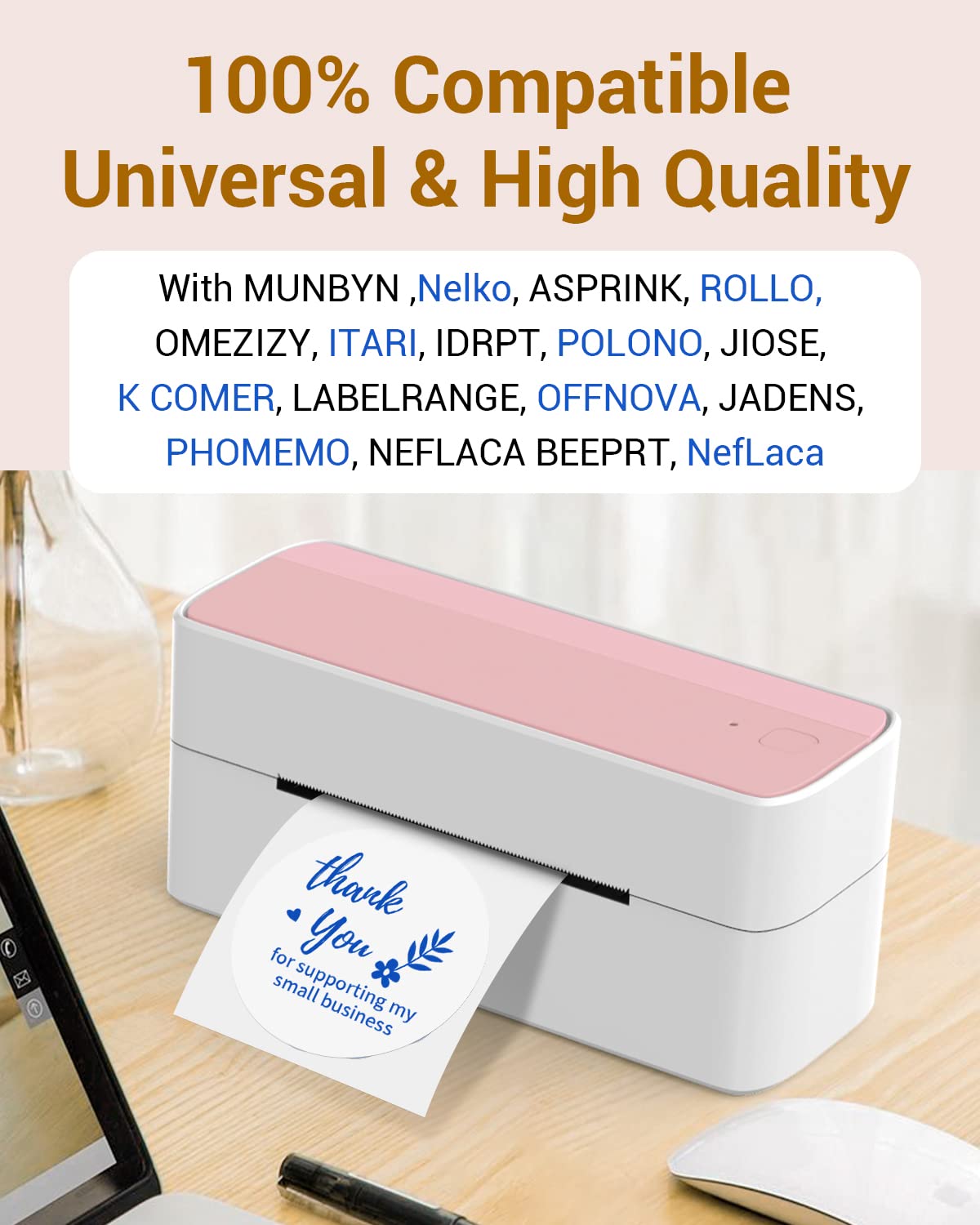 Phomemo 2" Blue on White Round Label Stickers Roll for Thermal Printer for Small Business Supplies - Commercial Grade Thermal Labels for Custom Stickers Personalized & Business Logo - 750pcs / Roll 2"x2"