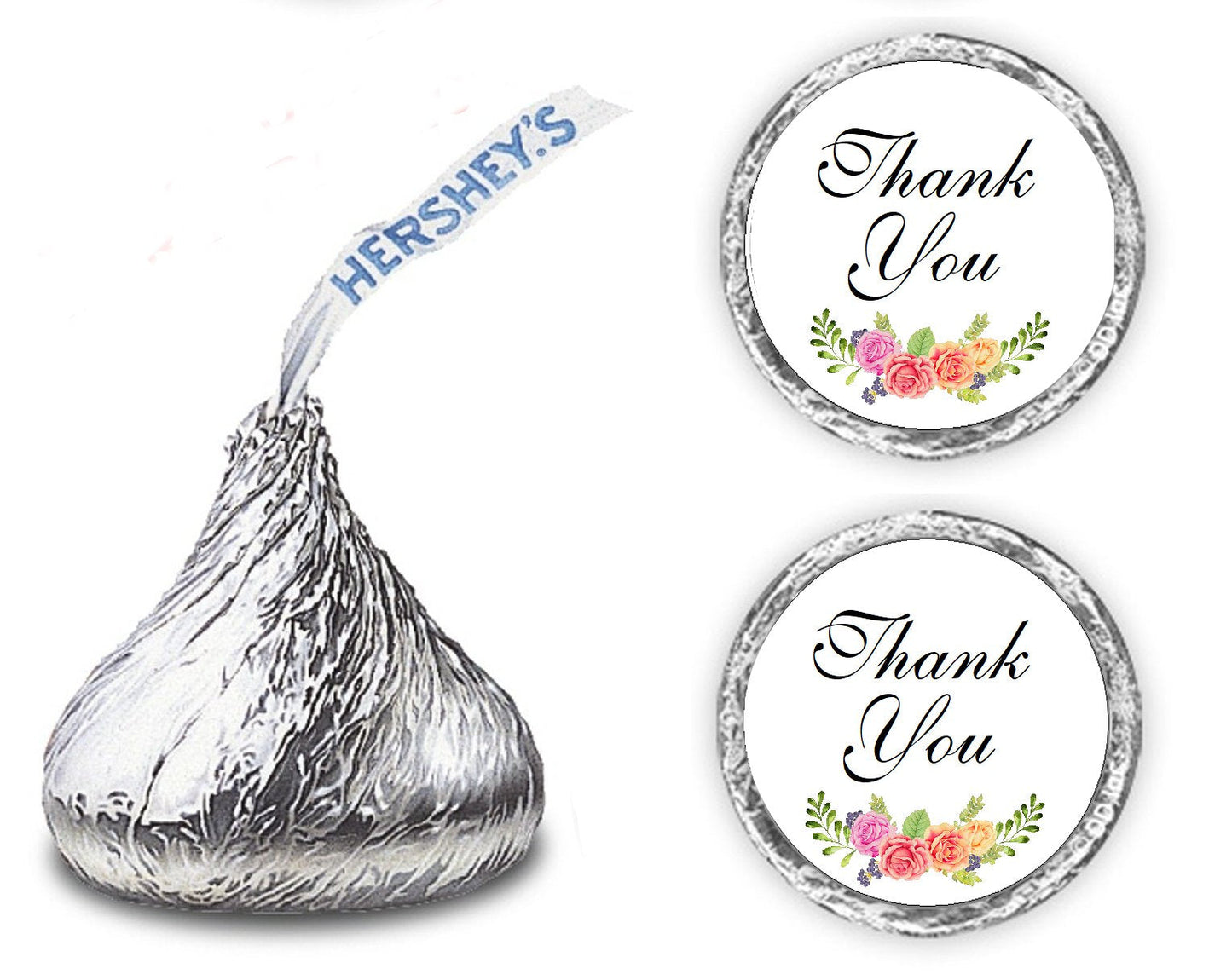 324 Floral Roses Thank You Kisses Wedding Stickers, Chocolate Drops Labels Stickers for Weddings, Bridal Shower Engagement Party Decorations, Favors for Kisses. Made in USA