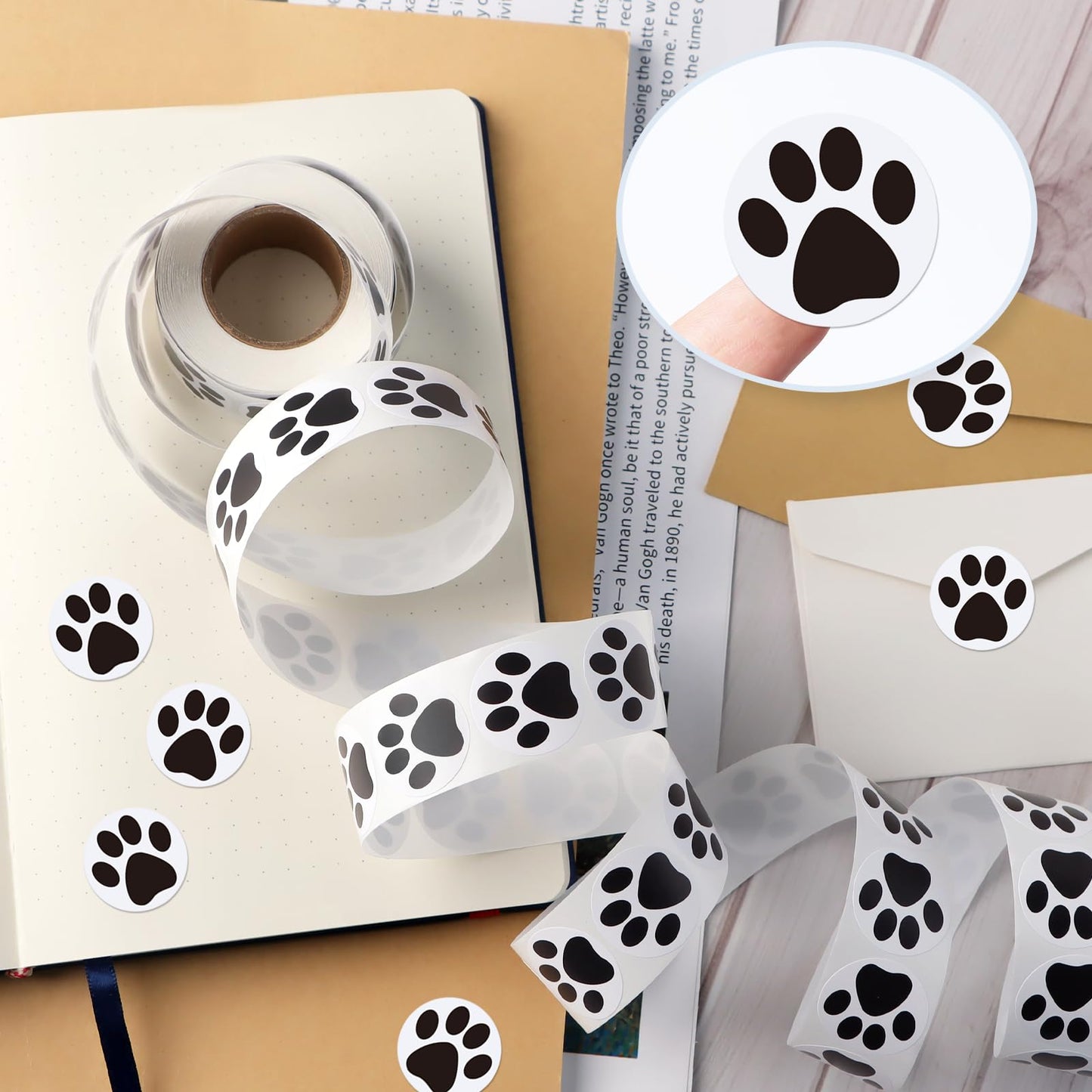 500 Pcs Paw Print Sticker, 1" Dog Cat Paw Sticker Small Puppy Patrol Print Label Roll Cute Self-Adhesive (Black) Black
