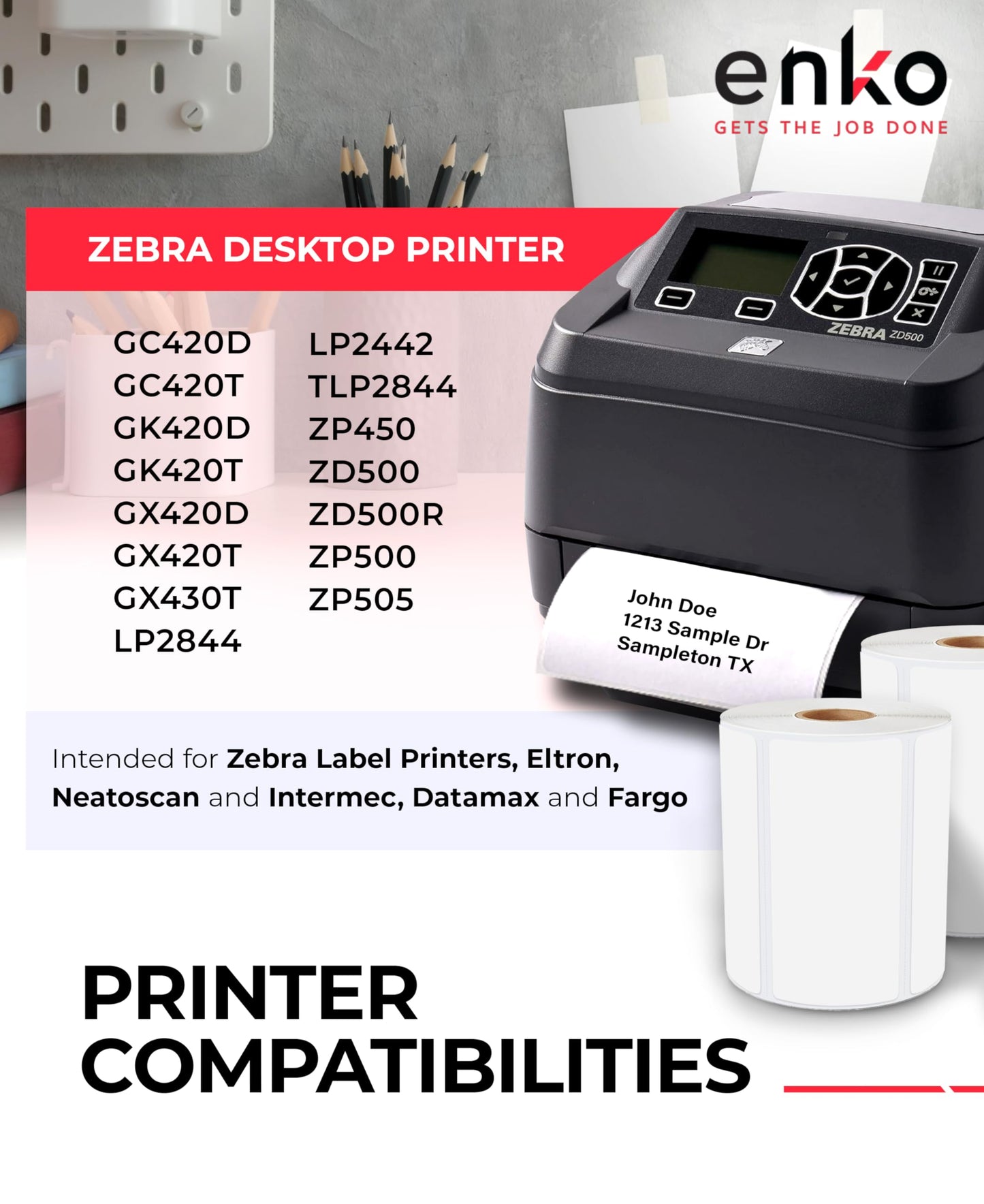 enKo 4" x 2" Labels for Zebra Desktop Printers (3 Rolls | 2,250 Labels) Direct Thermal Address Mailing Shipping Barcode FBA Stickers FNSKU Label for Zebra and Eltron (Perforated) 3 Rolls - 2,250 Labels