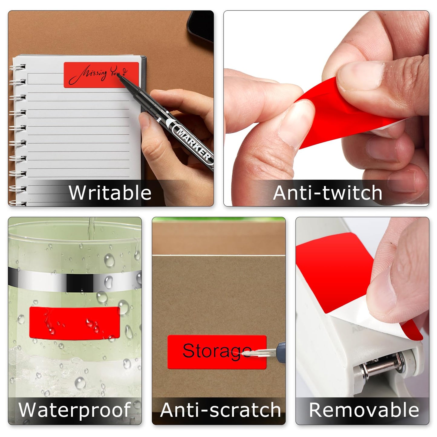 Red Direct Thermal Labels Vinyl 1 × 2 Inch Self-Adhesive Rectangle Stickers Roll Waterproof Printer Decals Name Tag for QR Code DIY Office Address 500 PCS Red