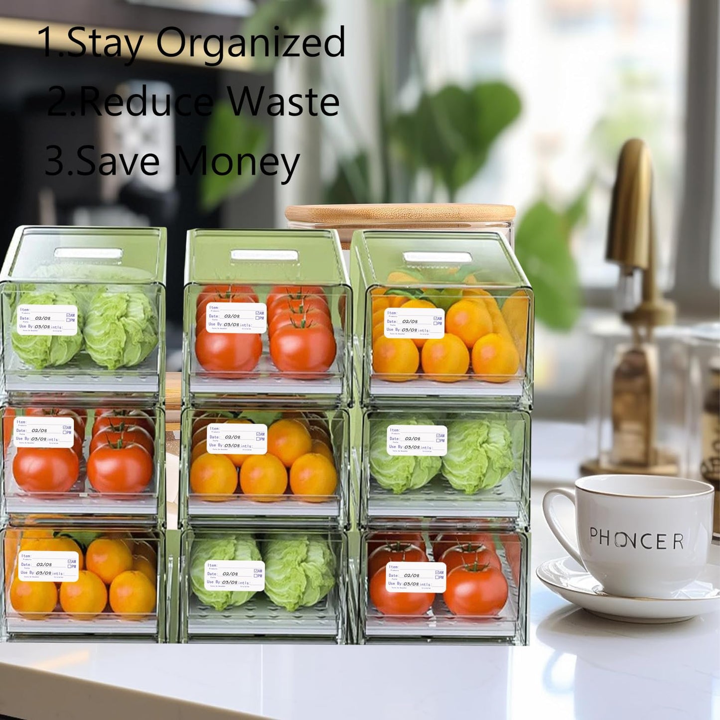 Labels for Food Containers, Kitchen Labels, 2x1 Inch Food Labels Stickers, Freezer Labels to Write On, Removable Labels Tape for Food Storage, Bottle Labels (Green, 500pcs) Green