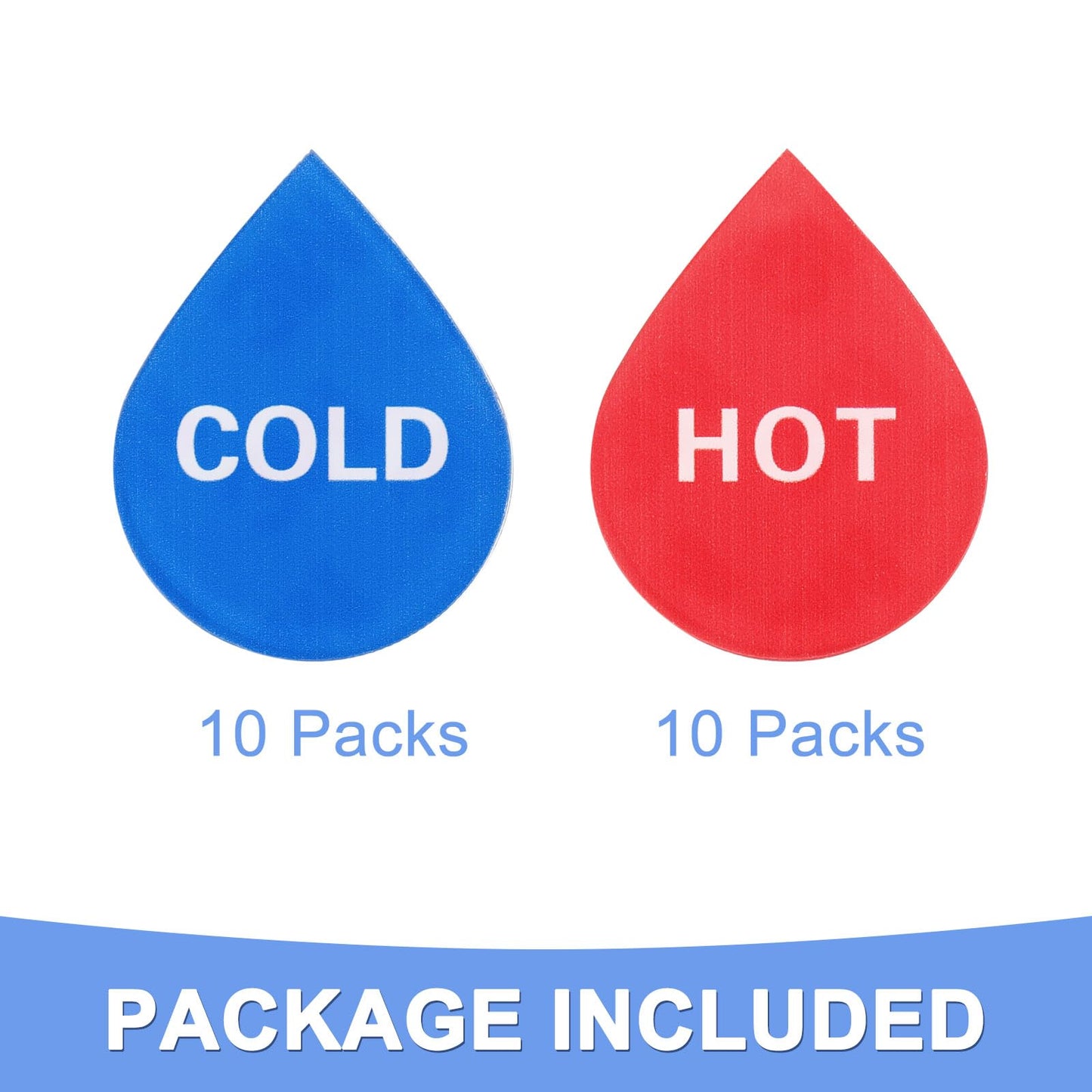 Self Stick Hot/Cold Water Label - 10 Pairs/20 Pack Child-Friendly Drop Shape Sticker Sign Fits for Faucet Sink - Self-Adhesive Acrylic Stickers - (Blue/Red)