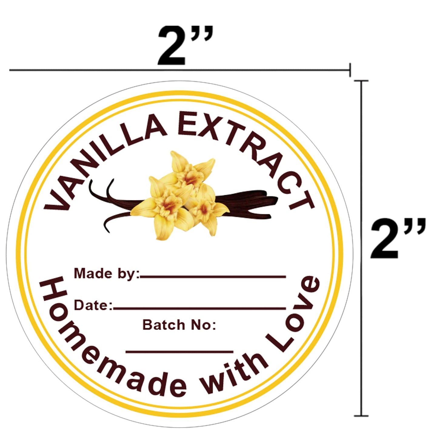 500 Pcs Vanilla Extract Stickers Labels Christmas Gift Stickers for Bottle Vanilla 2 in Homemade with Love Vanilla Extract Sticker for Handcrafted Vanillas Bottles,Kitchen Pantry,Jar,Organization 2 Inch White