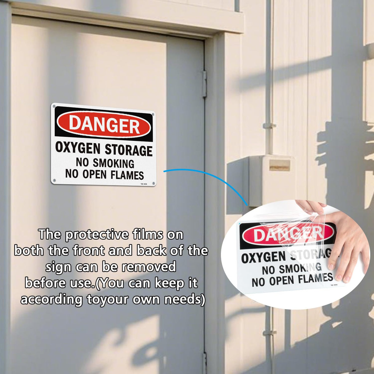T&R Oxygen Storage No Smoking No Open Flames Sign - 2 Pack - 10 x 7 Inches Rust Free Aluminum Reflective - UV Protected, Waterproof, Weatherproof and Fade Resistant - 4 Pre-drilled Holes 10" x 7" - 2 pack - Oxygen Storage
