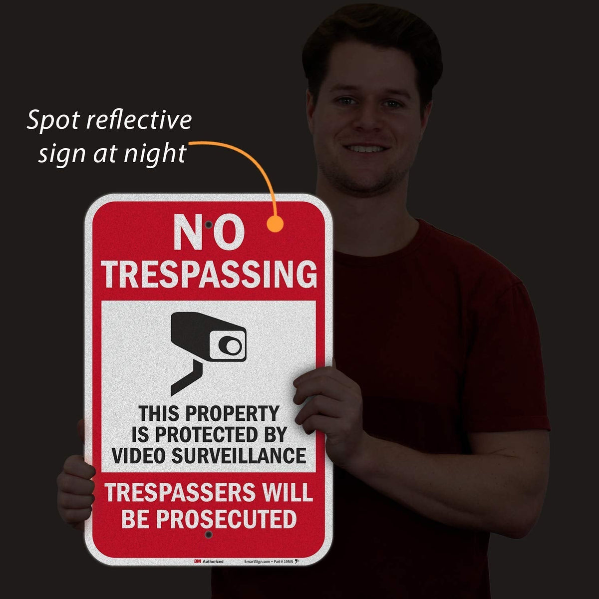 SmartSign - T1-1074-EG_12x18 “No Trespassing - This Property is Protected by Video Surveillance, Trespassers Will Be Prosecuted” Sign | 12" x 18" 3M Engineer Grade Reflective Aluminum 12" x 18" 3M Reflective Aluminum 12" x 18"