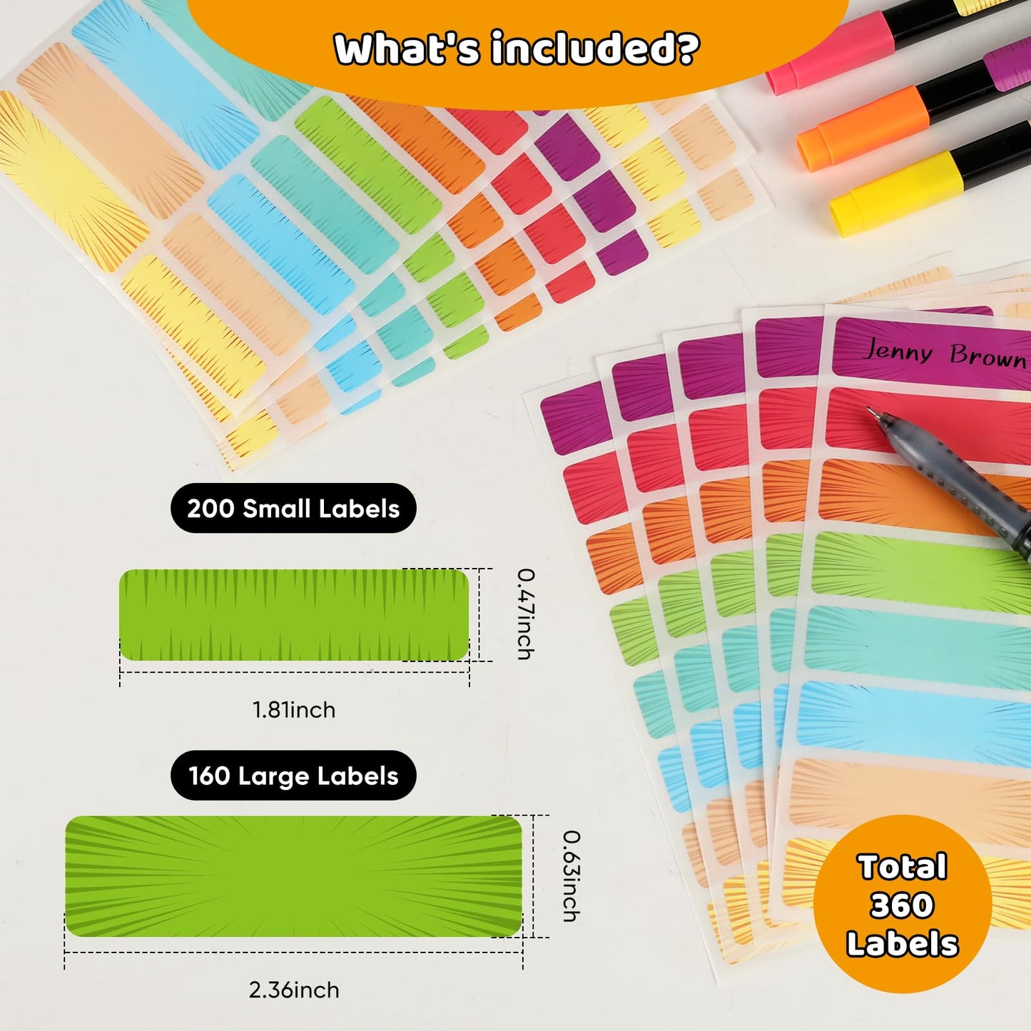 Waterproof Removable Labels Name Stickers - 360Pcs Handwrite Labels for Water Bottles,Kids School Supplies,Camp Gears Daycare and Storage Bins Comic
