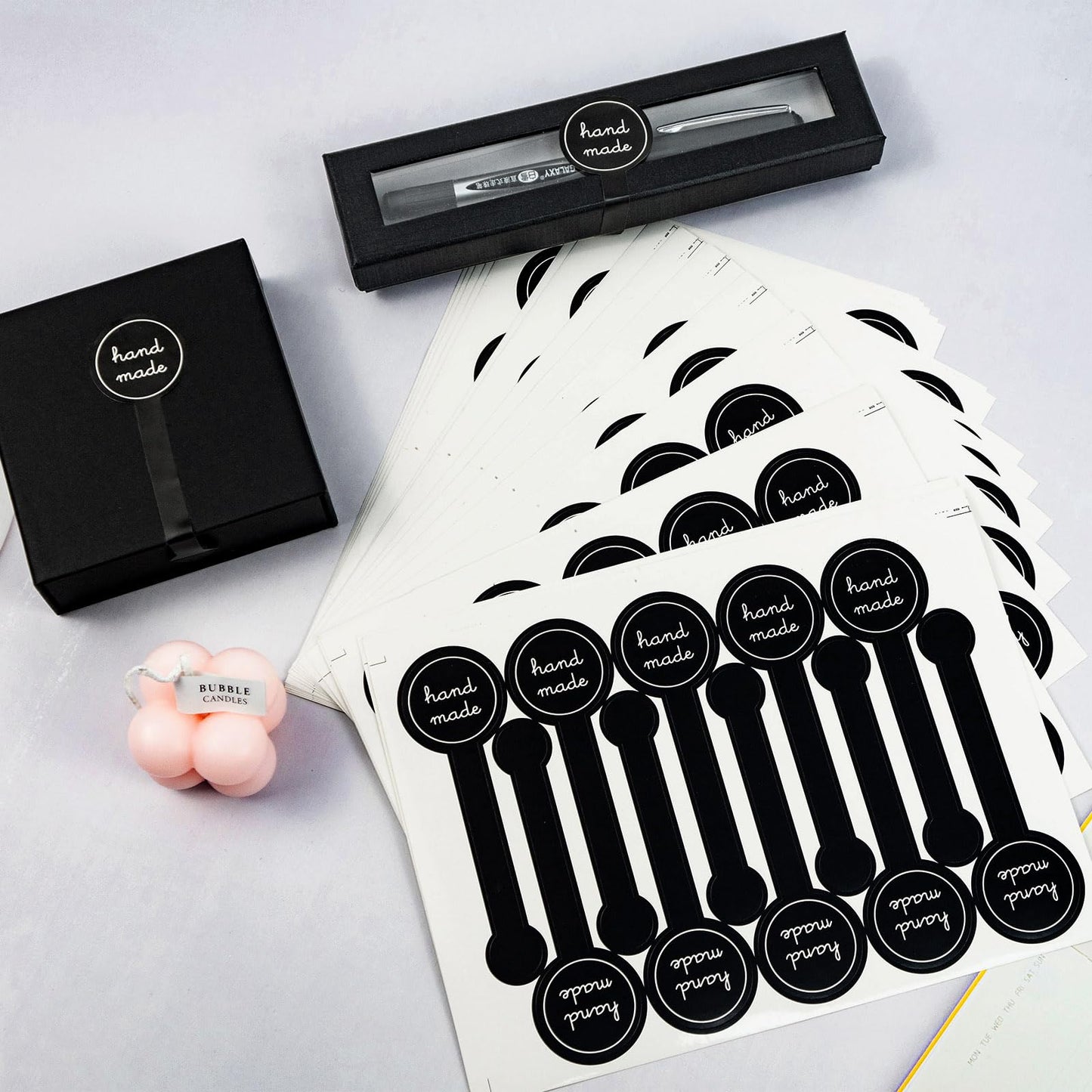 600Pcs Handmade Food Baking Seal Stickers, Black Striped Long Label, Self-Adhesive Goods Sealing Labels Sticker for Cookie Candies,Bakery Cake,Biscuit (Black)