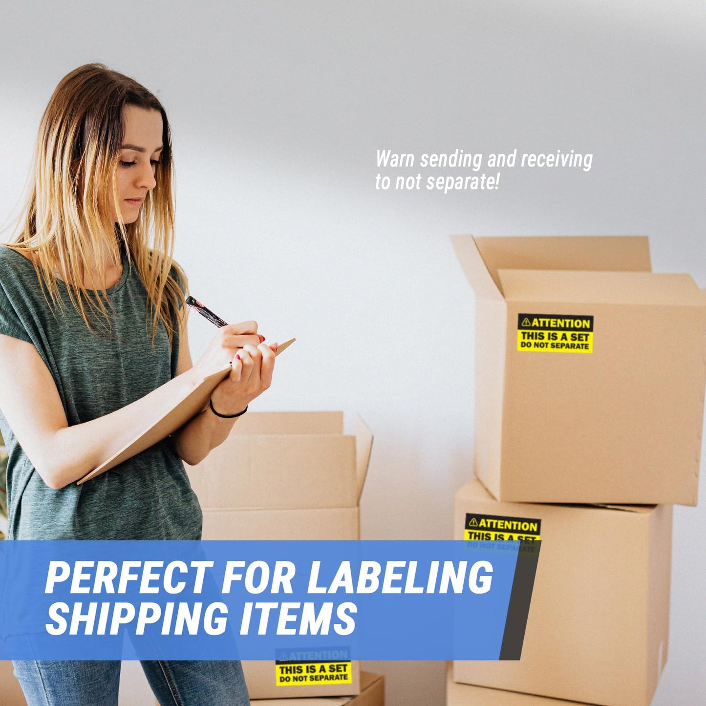 300 Stickers - Attention This is a Set Do Not Separate Shipping and Handling Stickers - Yellow 6 x 3 Inch Sticker Labels Yellow, 6 x 3