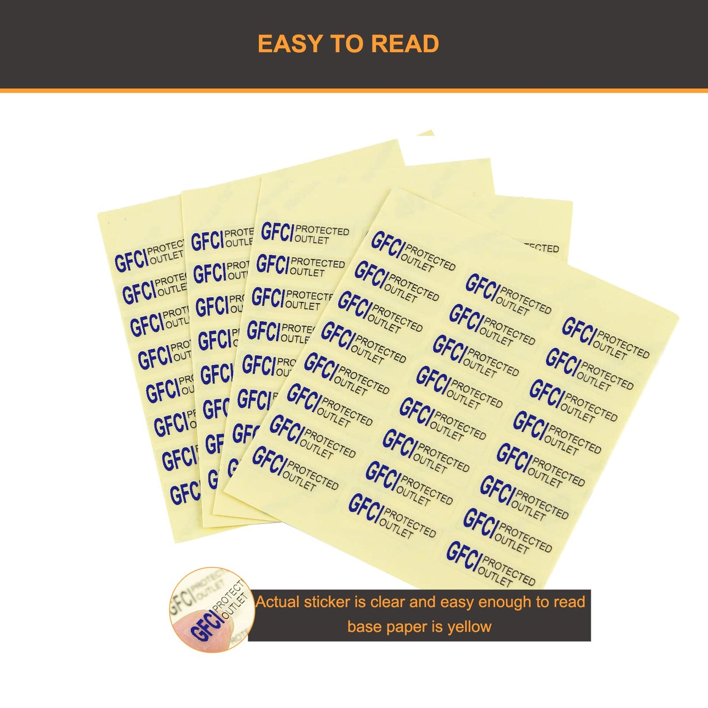 GFCI Protected Outlet Receptacle Plates Label Sticker Decal Blue Print On Clear remarking (96pcs 0.27" x 0.95")
