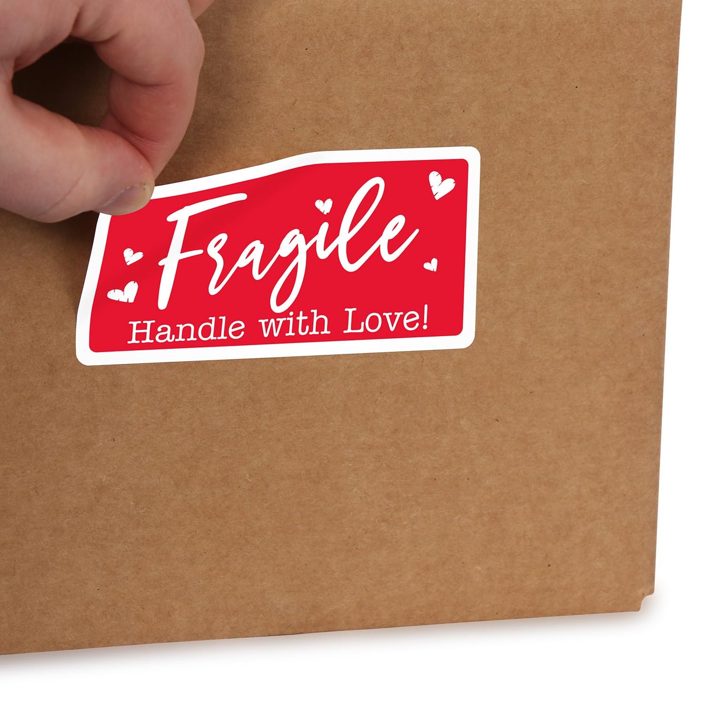 SmartSign Handle with Love Fragile Stickers - 2 x 4 inch, 100 / Roll, Funny Fragile Shipping Label, Semi-Gloss Paper, Permanent Adhesive, White on Red, Made in USA