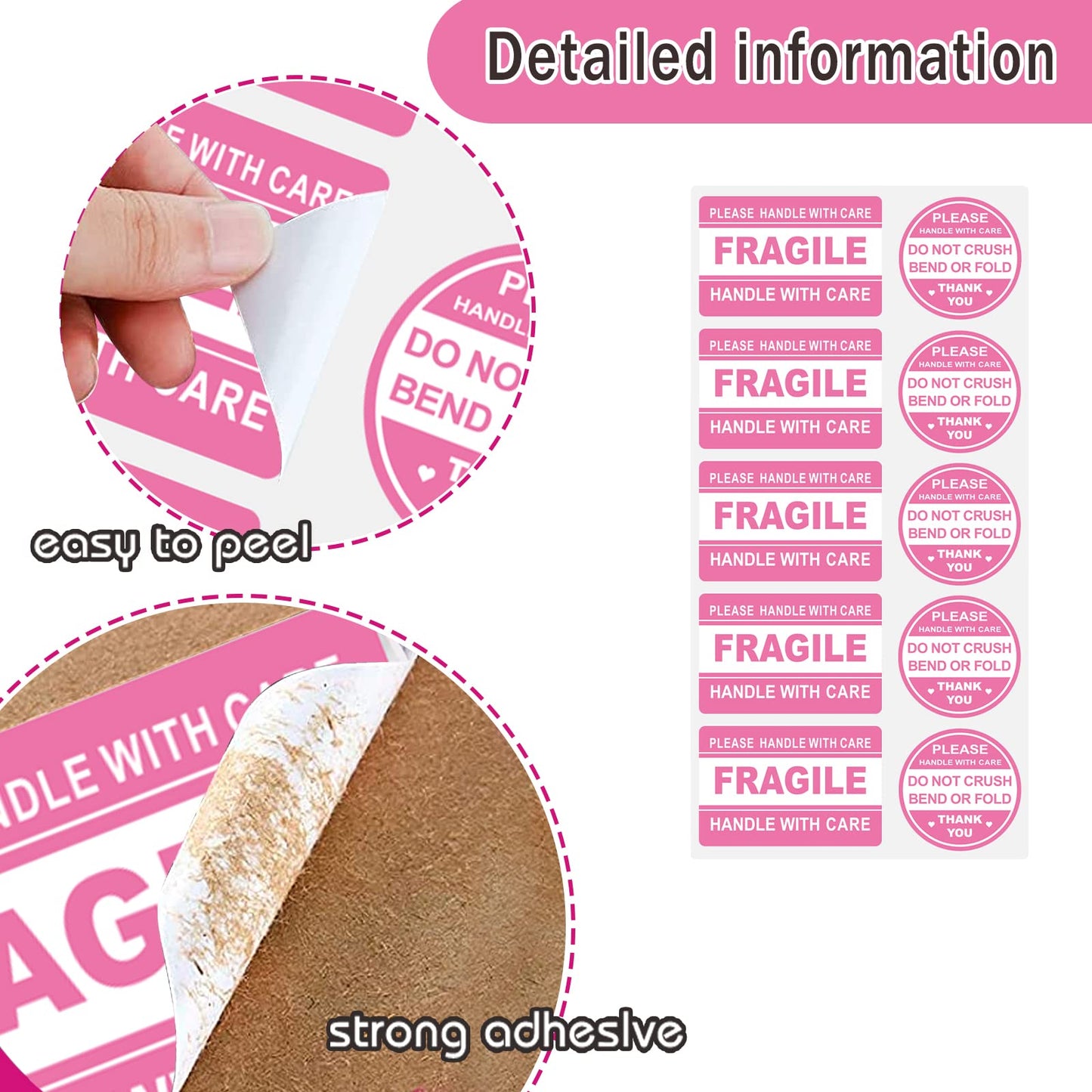 600 PCS Fragile Stickers for Shipping Do Not Trample or Fold Stickers Do Not Drop Labels for Shipping Mailing Envelops Cartons Pallets Adhesive Labels(Pink) Pink