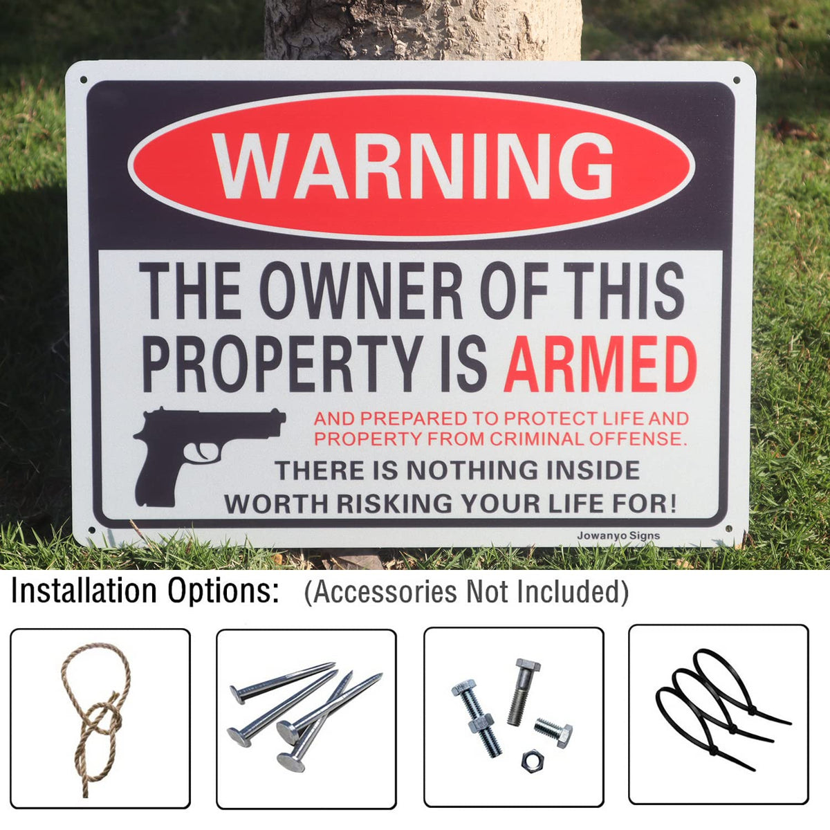 Warning The Owner of This Property is Armed Sign,Gun Signs for Property,14 x 10 Inches,Reflective Aluminum,2 Pack