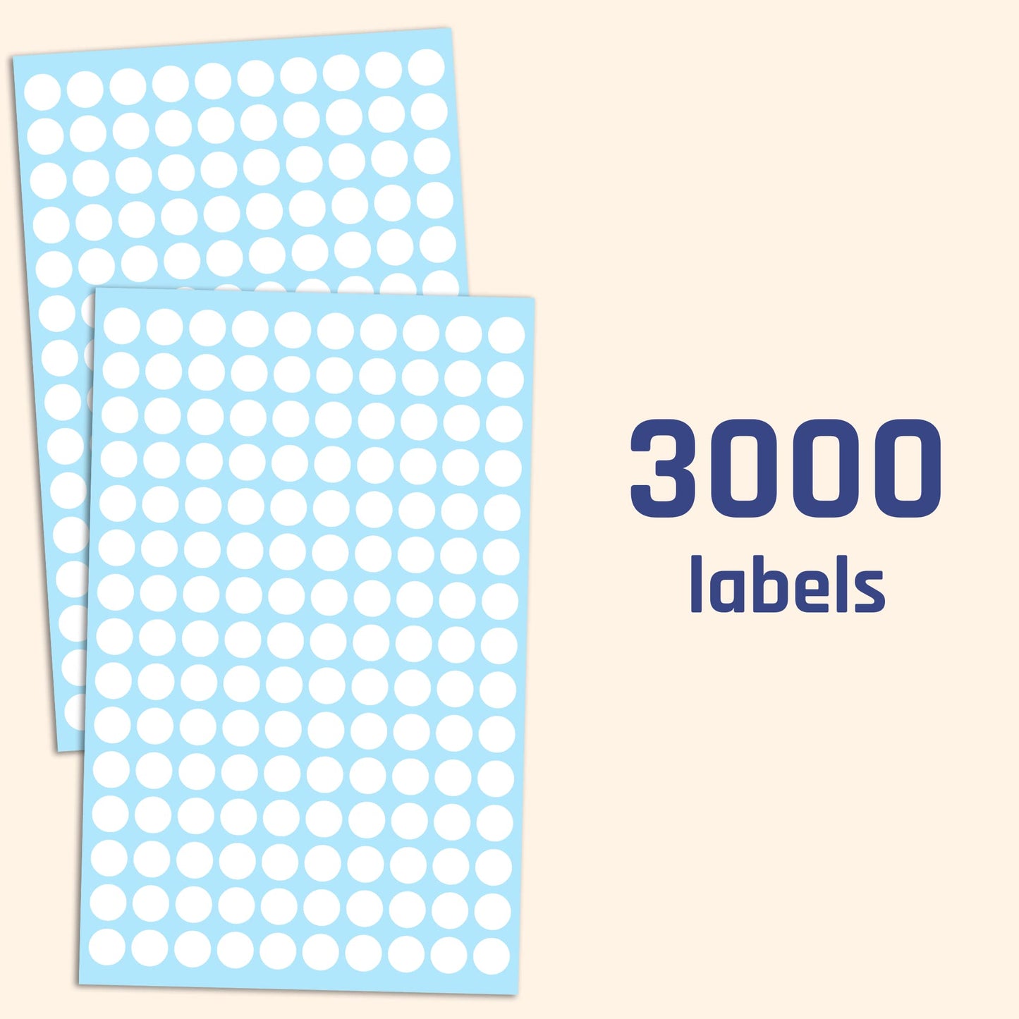 3000 Pack, 0.375" Round Colored Dot Stickers Circle Labels - White 3,000 Pack