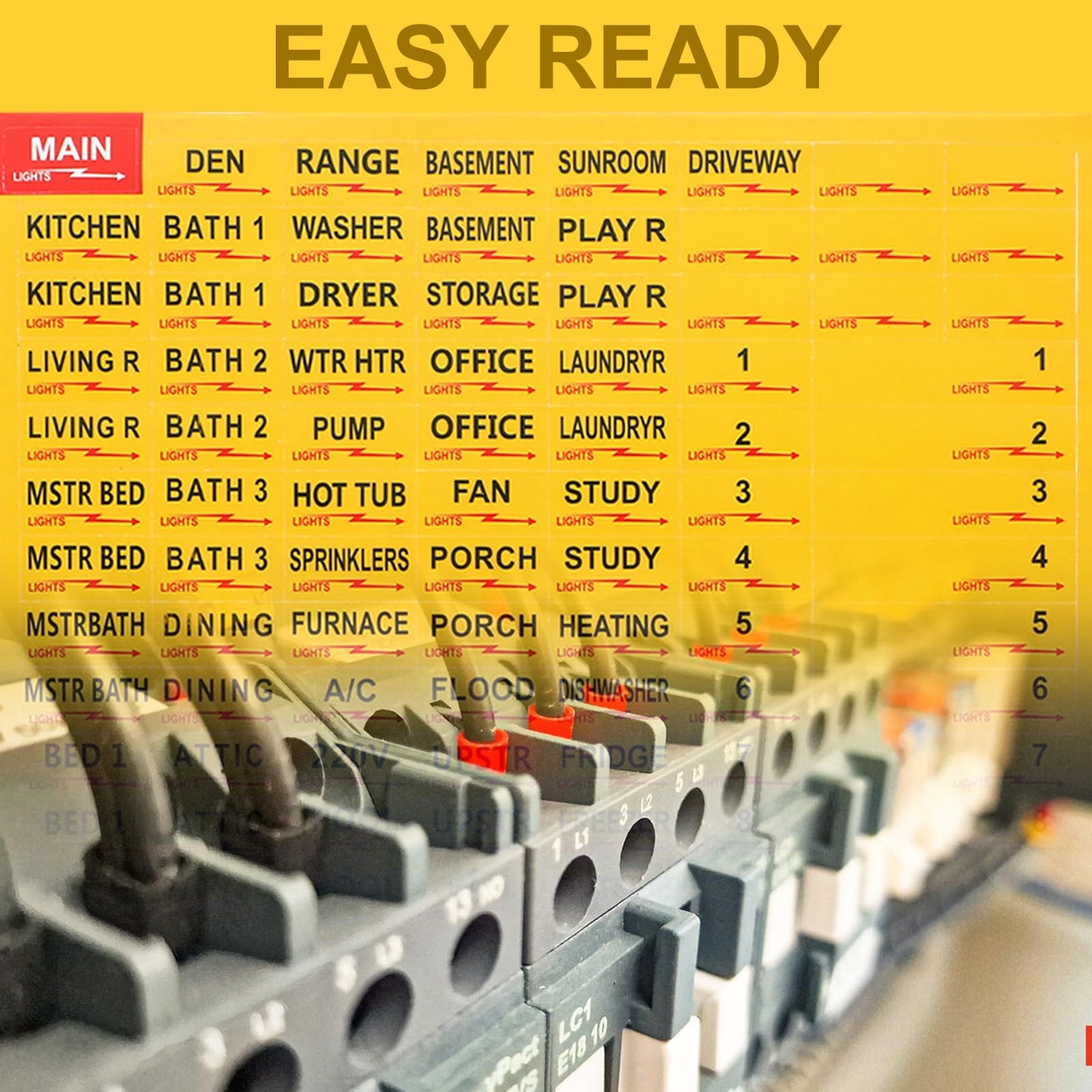 2 Sheets/258Pcs Circuit Breaker Labels, Self-Adhesive Electrical Panel Labels Waterproof Breaker Panel Stickers for Home Office Apartments and Electricians (Yellow) Yellow