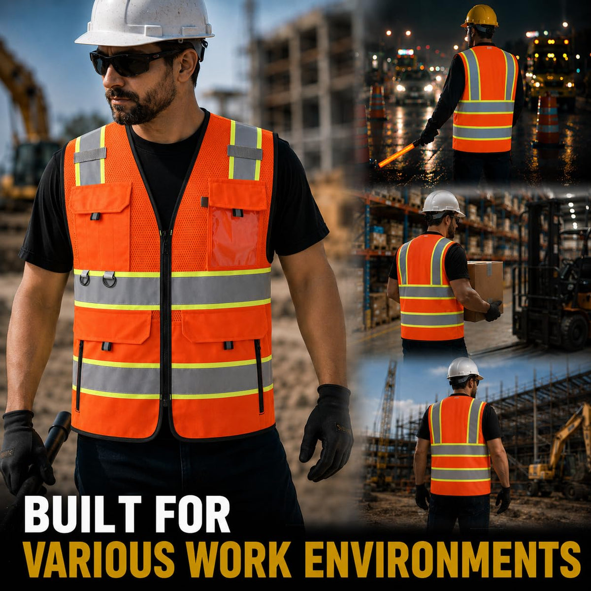 Hi Vis Reflective Safety Vest for Men Women with Pockets Mesh High Visibility Construction Vest,Meet ANSI/ISEA(YW001) Large Orange 1