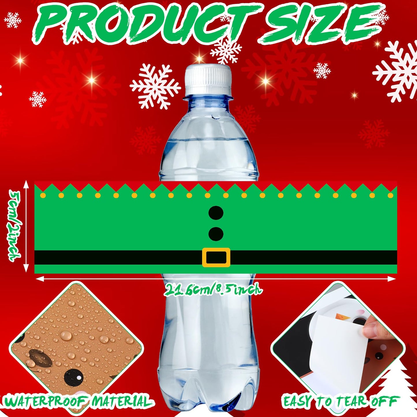 100 Pcs Christmas Water Bottle Labels Merry Christmas Water Bottle Sticker Wrappers Xmas Labels Waterproof Santa Reindeer Snowman Party Favors for Party Decorations