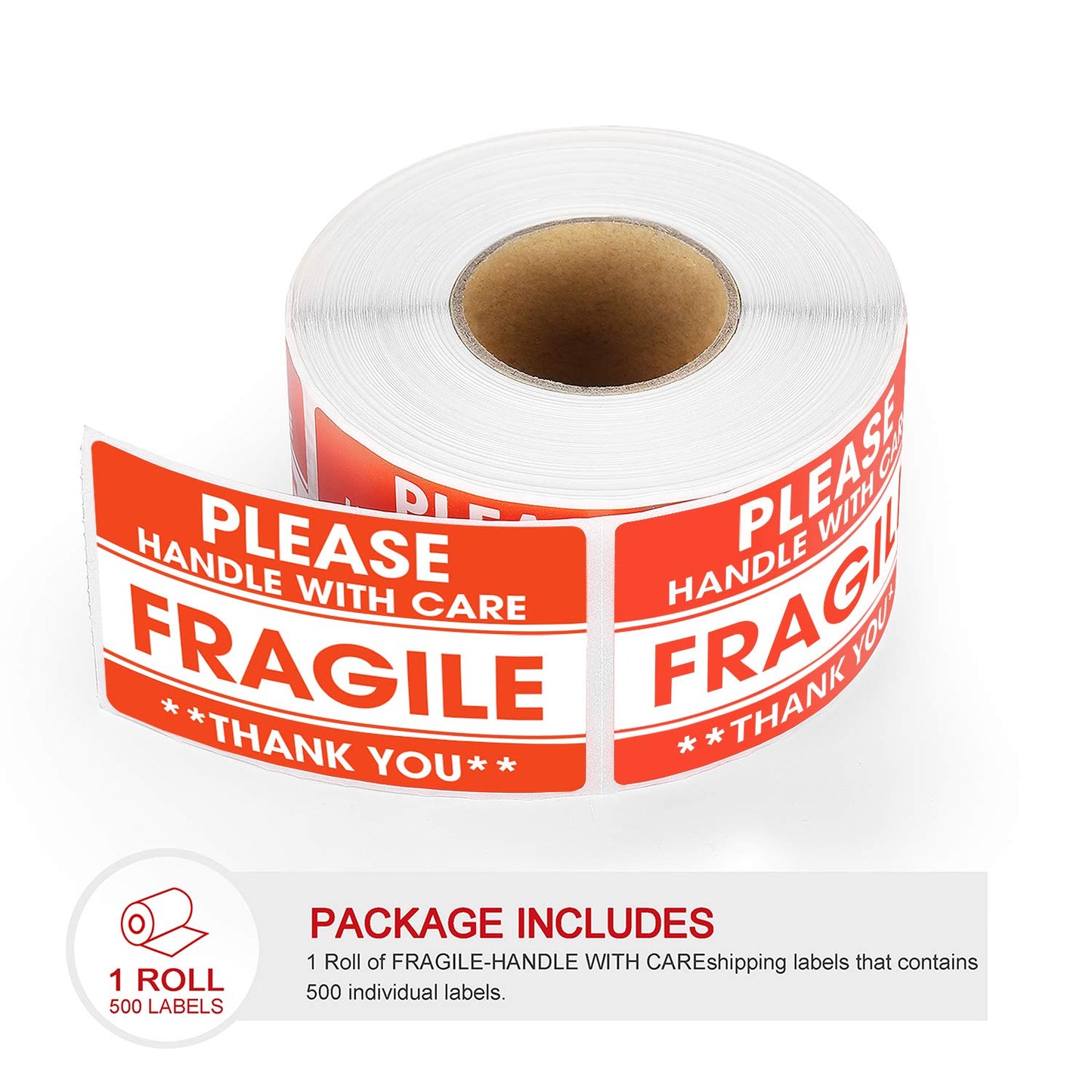 Methdic 2"x 3" Fragile Stickers 500 Labels Per Roll Strong Adhesive (Handle with Care,Do Not Drop,Thank You) Labels for Shipping and Moving 2" x 3" | 500 Labels