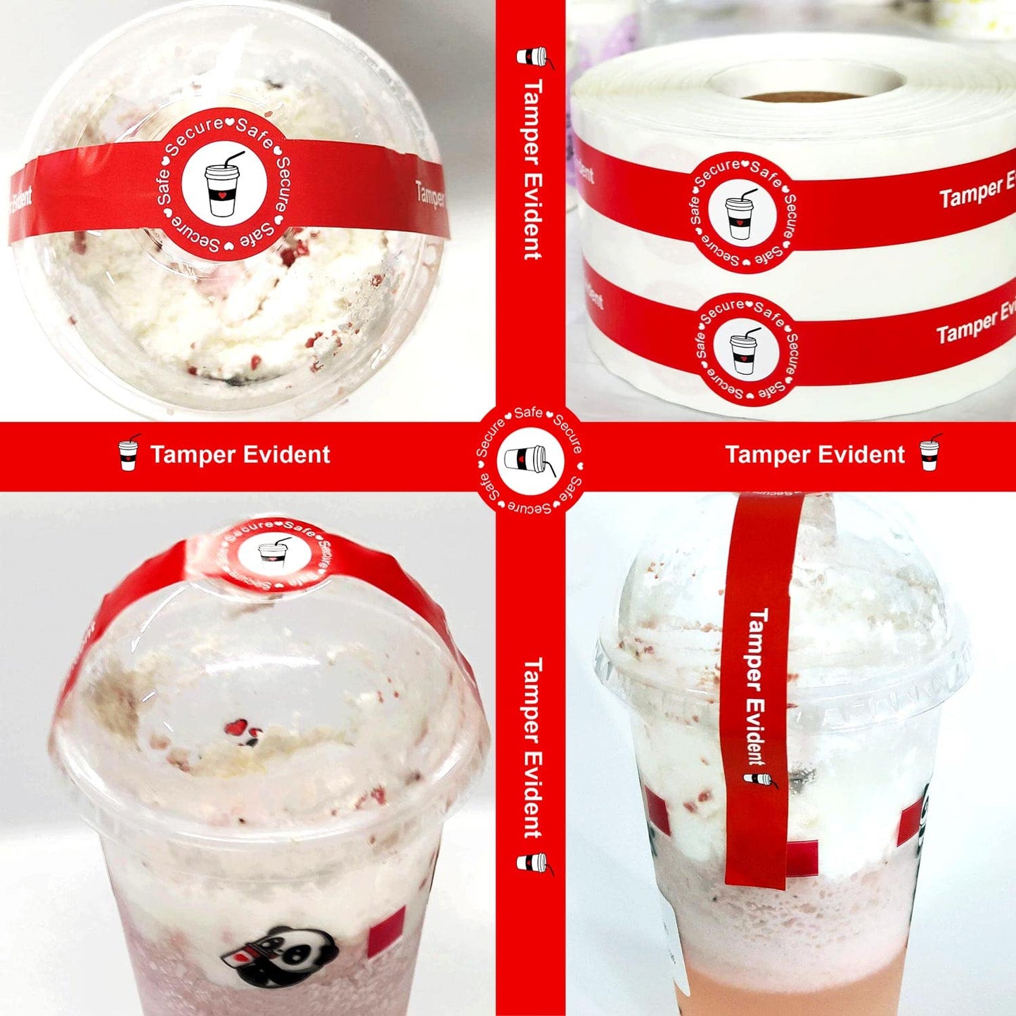 500 Pcs Safe Secure Tamper Evident Seals Stickers for Drink Lids 1.25 x 9 Inch - Food Delivery Stickers Sealed for Freshness Labels Drink Food Seals 1x9 inch Red