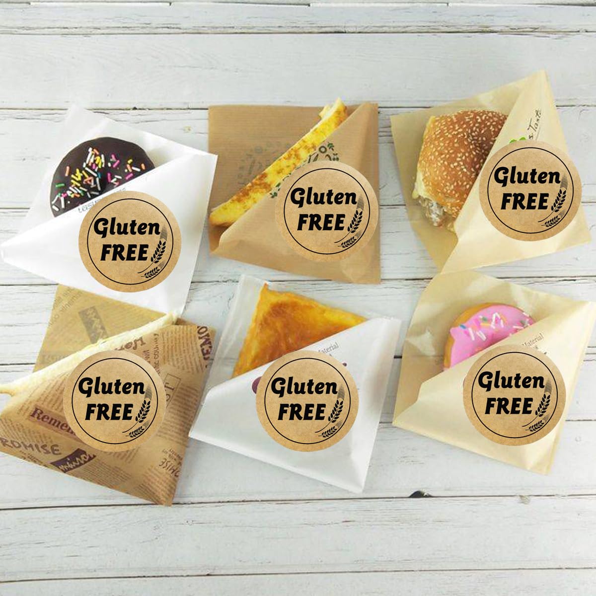 1 Inch Brown Kraft Gluten Free Stickers - Food Rotating Label for Retail Package - 500pcs