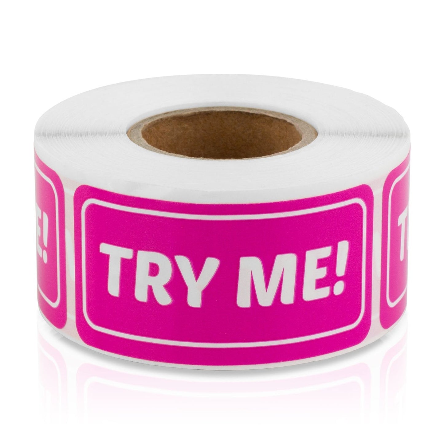 Try Me Stickers (2 x 1 inch, Bright Fluorescent Pink - 300 Labels) Try Me Stickers for Retail, Restaurant, Exhibition & Show, Manufacturing, Production - Strong Adhesive 1 Roll