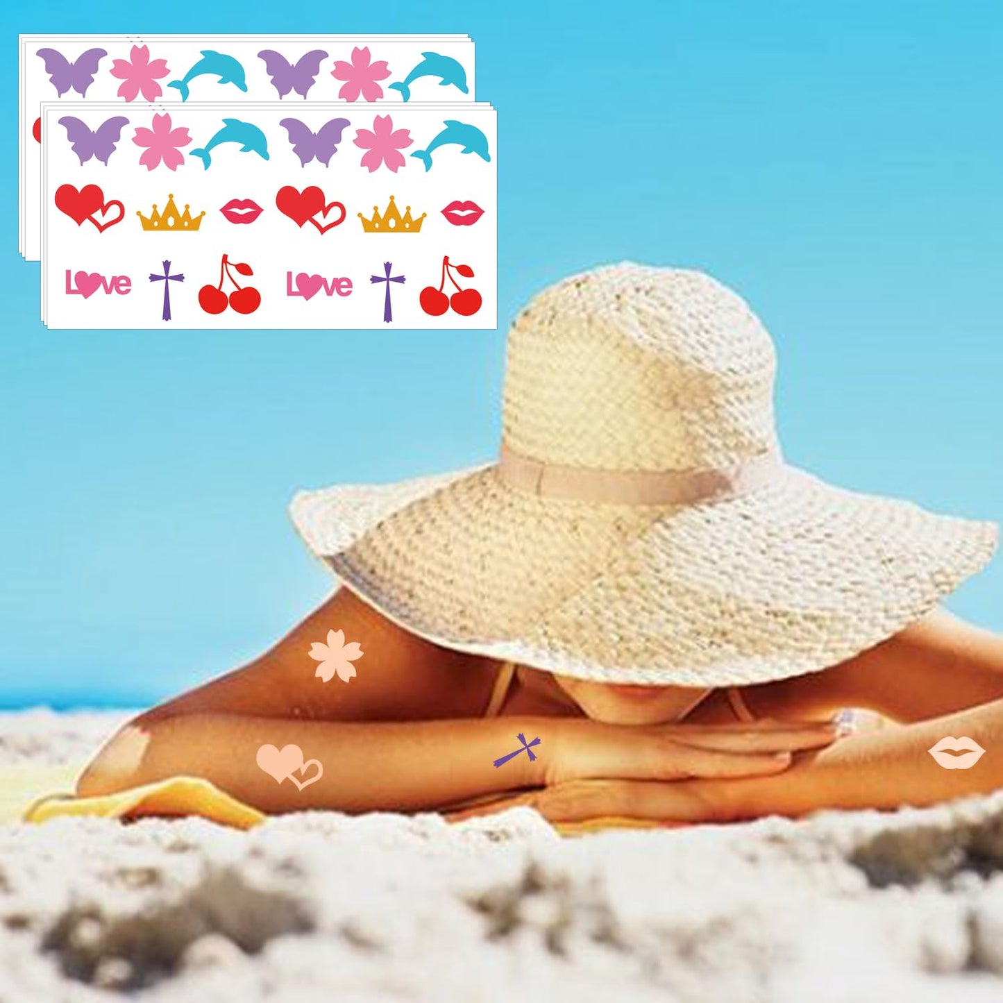 270pcs Christmas Tanning Sunbathing Stickers Self Adhesive Heart Lips Dolphin Butterfly Cherry Body Sticker Tanning Bed Decals for Summer Beach Outdoor Indoor Salon Party Supplies