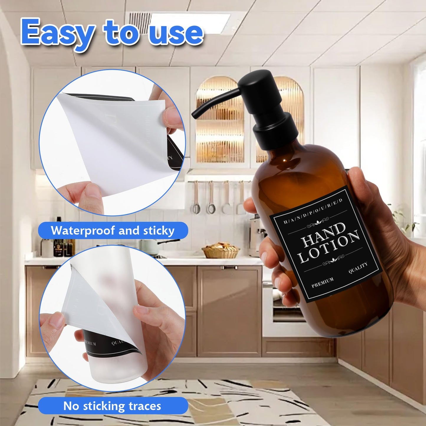 24PCS Waterproof Soap Labels for Bottles, Vintage Label Stickers, Bottle Labels for Lotion, Hand Sanitizer, Soap, Shampoo Conditioner(Black)