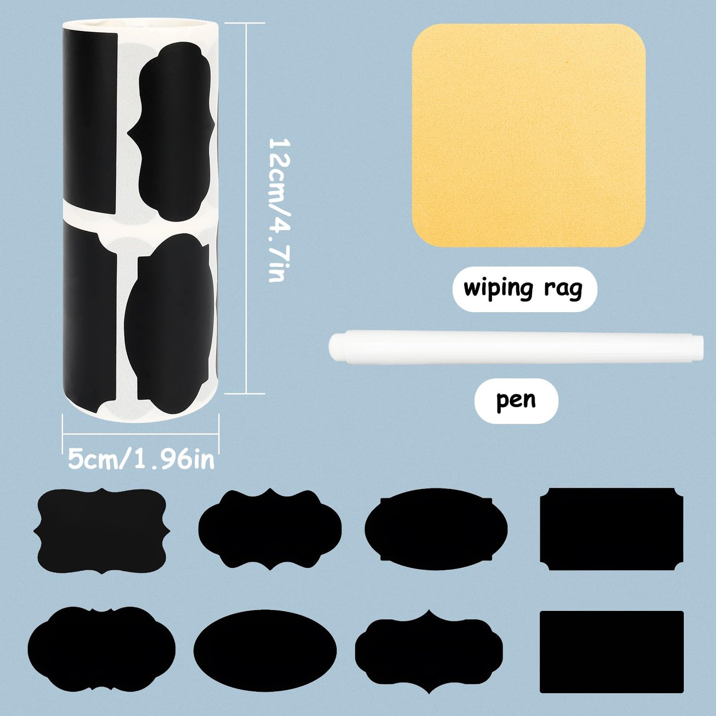 FYY Chalkboard Labels for Jar - 250pcs Reusable Waterproof Blackboard Stickers Removable Label with White Chalk Marker and Small Towel for Jars, Bottles, Storage Bins, Organize Home & Kitchen, Black
