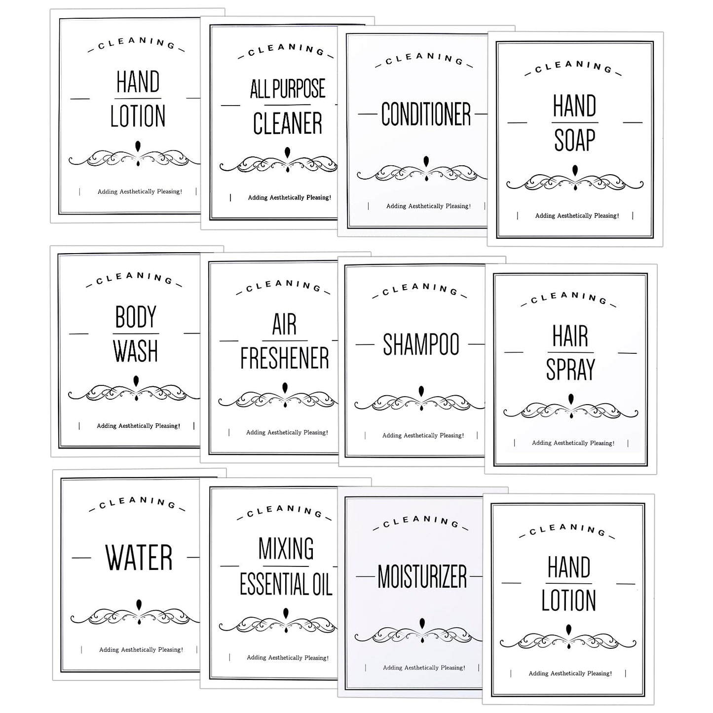 12 Pcs Waterproof Labels for Glass/Plastic Bottles, Bathroom Hand Soap Shampoo Dispenser Label Stickers, Removable Bottle Labels for Soap, Lotion, Shampoo and Conditioner (3.1"X3.7", White)
