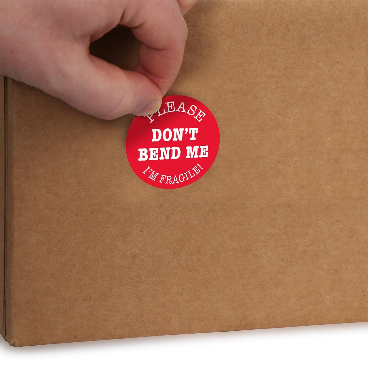 SmartSign I Am Fragile Stickers - 2 x 2 inch Circle, 100 / Roll, Please Don't Bend Me Funny Fragile Label, Semi-Gloss Paper, Permanent Adhesive, White on Red, Made in USA Don’t Bend Me