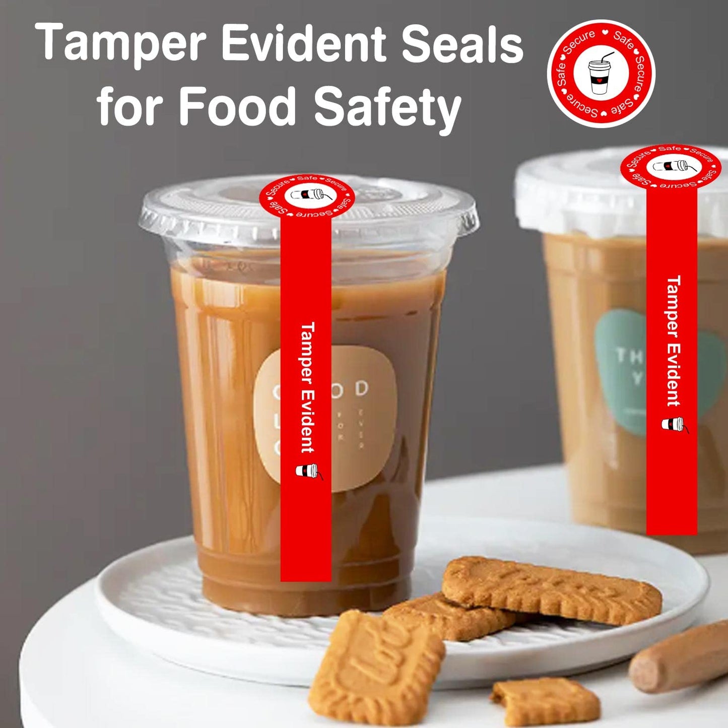 500 Pcs Safe Secure Tamper Evident Seals Stickers for Drink Lids 1.25 x 9 Inch - Food Delivery Stickers Sealed for Freshness Labels Drink Food Seals 1x9 inch Red