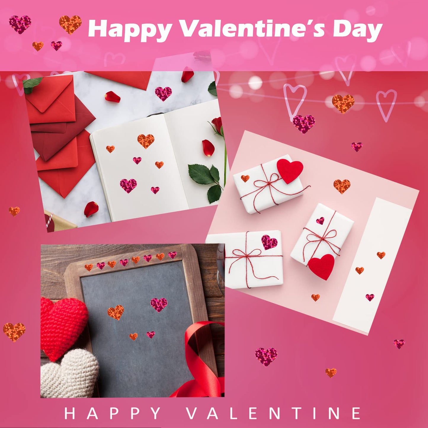 4000 Pcs Glitter Heart Sticker Valentine's Day Heart Shaped Sticker Love Heart Stickers Labels Self-Adhesive Decorative Sticker for Party Favors, Wedding, Anniversaries, Gift Packaging, Scrapbook