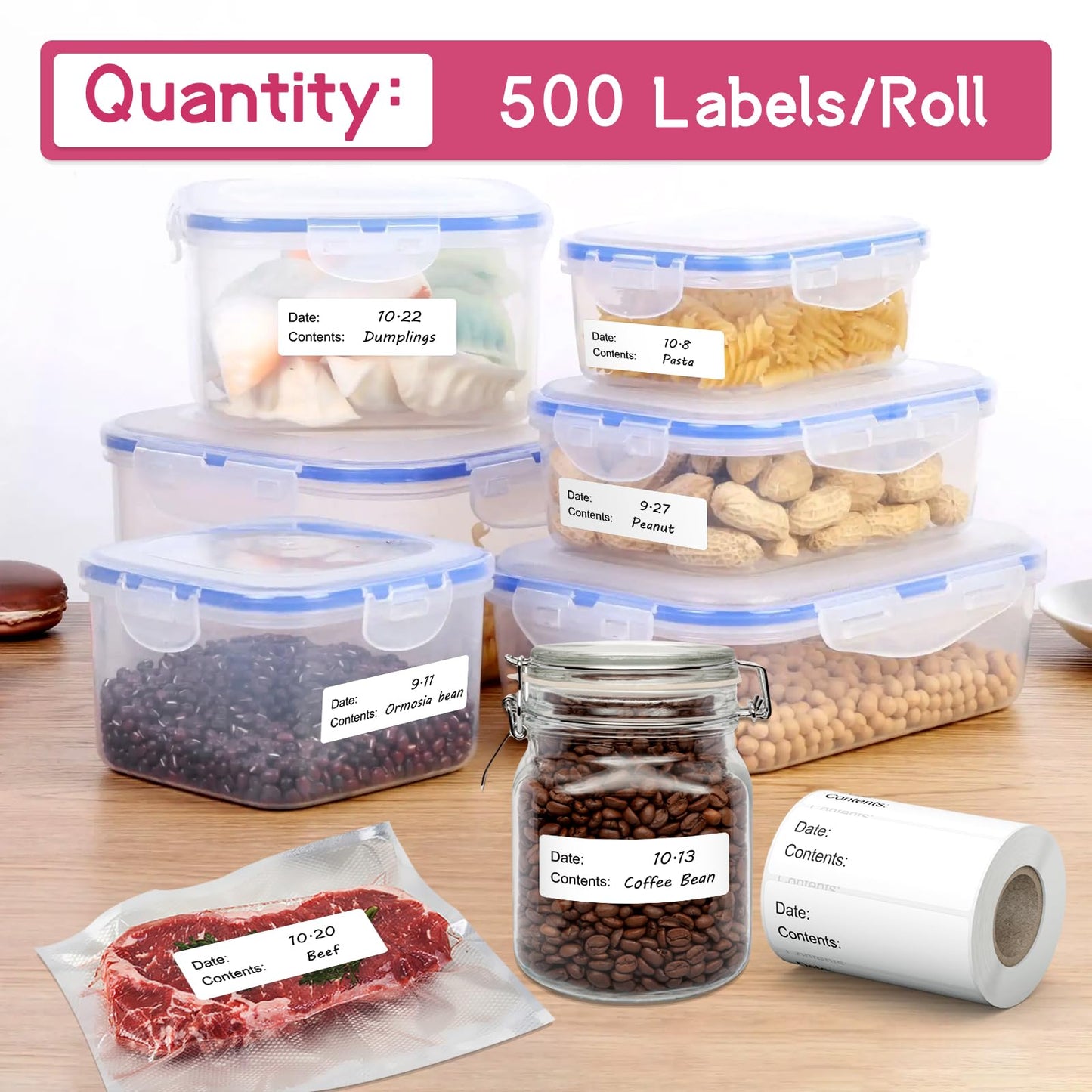 500 Pcs 1 x 3 inch Freezer Refrigerator Food Labels, Removable Freezer Labels for Food Containers, Mason Jar Labels, No Residue Food Storage Labels Perfect for Kitchen, Can Not be Torn