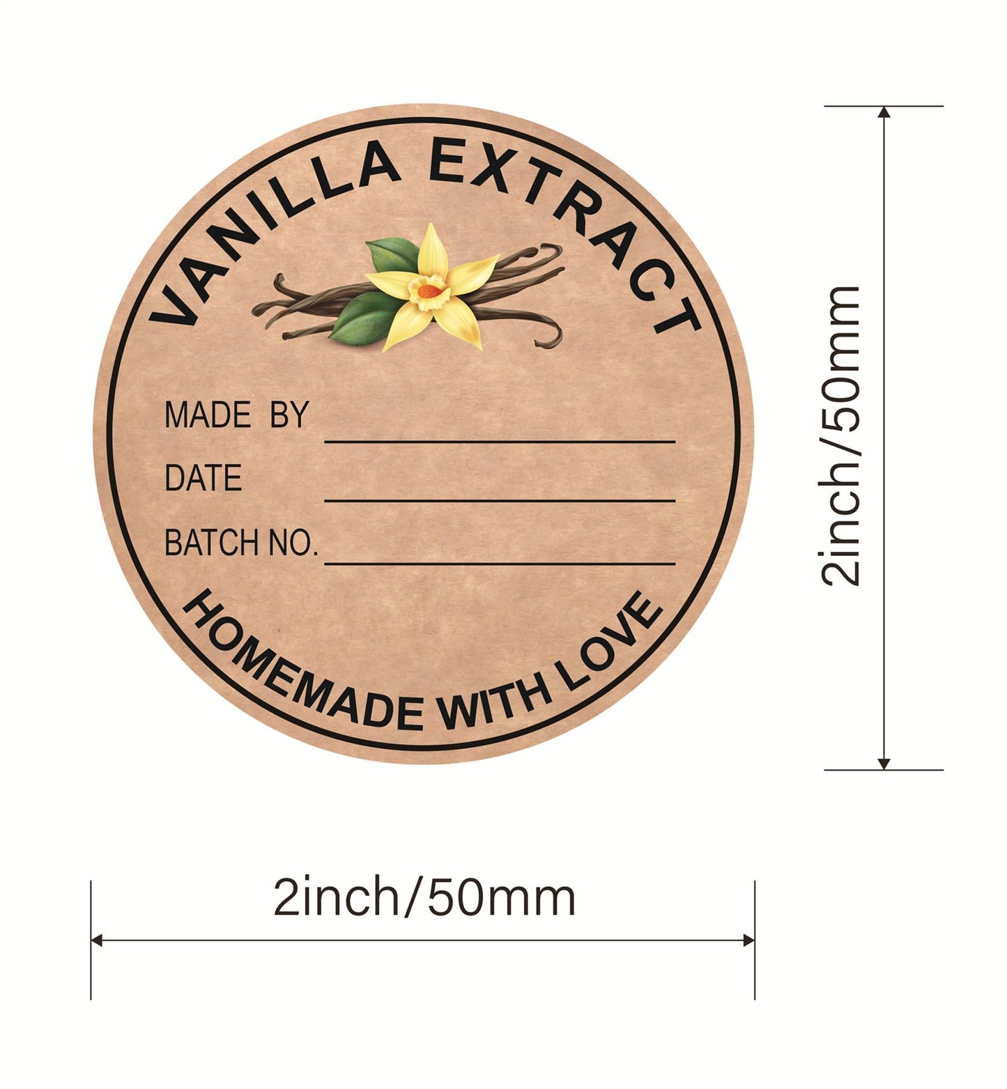 Vanilla Extract Sticker, 2 inch, 300pcs, Round, PVC, Indoor, Unisex, Handmade Bottles Kitchen Decor