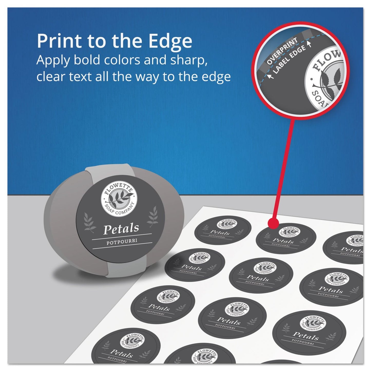 Avery® Easy Peel® TrueBlock® Print-To-The-Edge Inkjet/Laser Labels, Round, 22807, 2" Diameter, White, Pack Of 120 120 labels 2" Glossy White