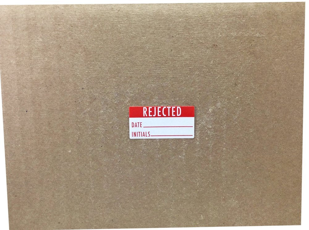 White and Red Rejected Labels, 3/4 x 1 1/2 Inch in Size, 500 Adhesive Stickers on a Roll