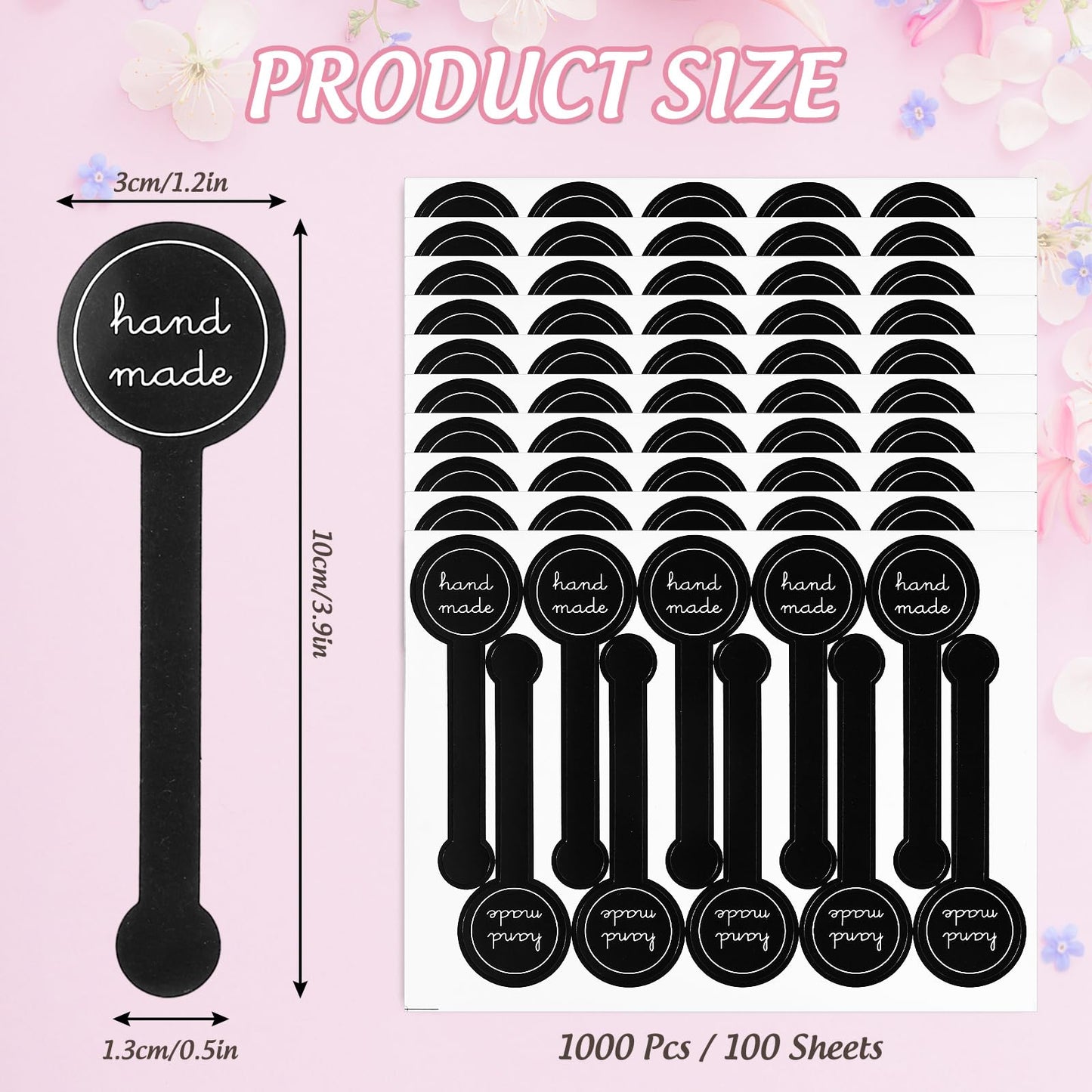 Whaline 1000Pcs Handmade Food Baking Seal Stickers Self-Adhesive Handmade Bakery Stickers Tamper Evident Black Long Label Cake Stickers for Pastry Bags Lollipops Candy Cake Sweat Bread