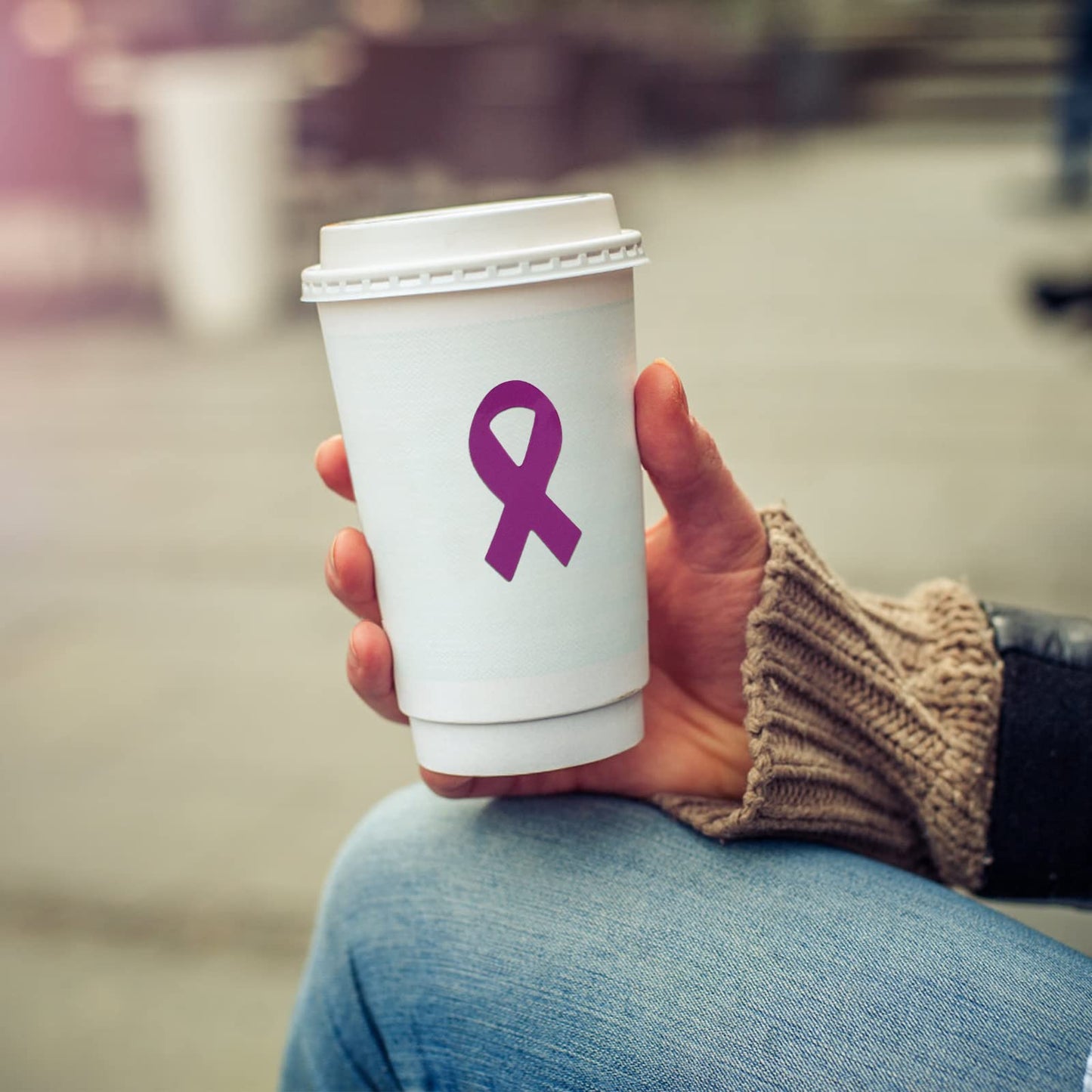 WANDIC Purple Ribbon Sticker, 500 Pcs Awareness Stickers Labels Roll Cancer Awareness Ribbon Package Sealing for Event Gift Letter Bags Maroon Purple