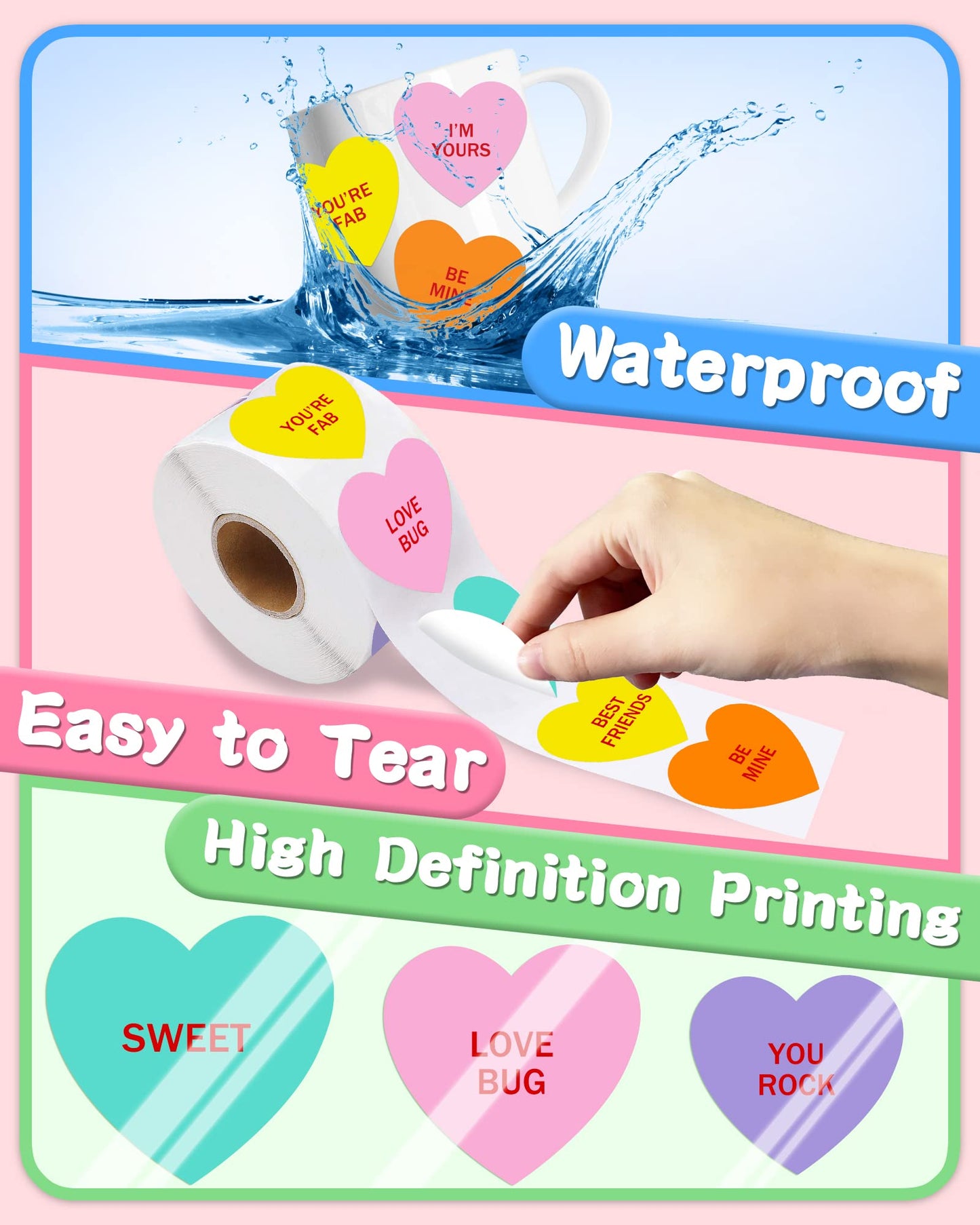 500 PCS Heart Stickers for Kids, Valentines Day Stickers Love Decorations Accessories Crafts Labels for Conversation Hearts Valentines Candy Classrooms Cards Envelopes Boxes