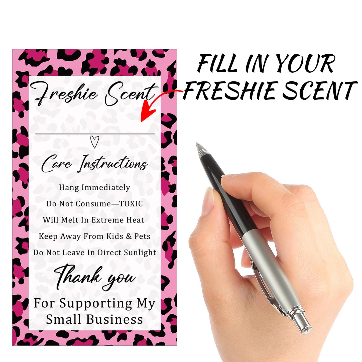 Teling 300 Pcs Freshie Care Instruction Stickers Car Freshie Scent Label Stickers 2 x 3.5 Inches Waterproof Warning Labels Supplies for DIY Crafts (Pink) Pink
