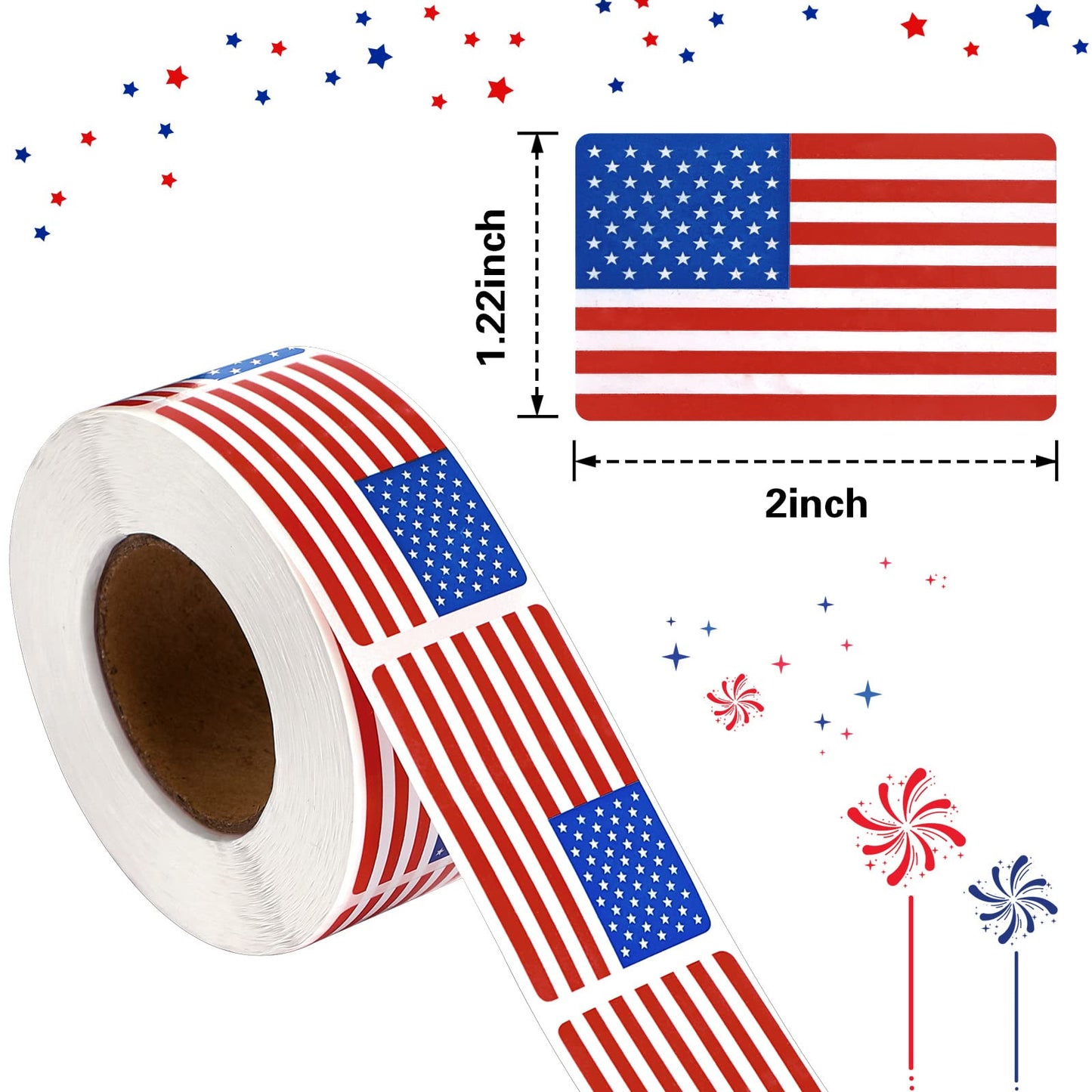 SANNIX 500 Pcs American Flag Sticker Roll,2 x 1.22 Inch US Flag Decal, USA Patriotic Stickers, Red White and Blue Stickers Adhesive Label for Memorial Day 4th of July Sport Game