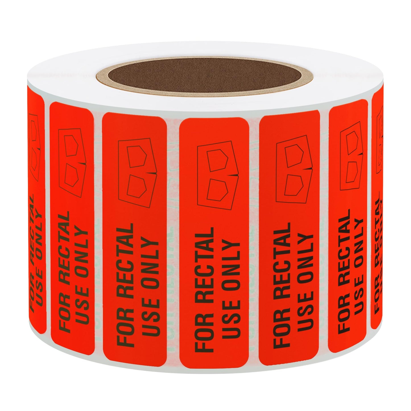 for Rectal Use Only Stickers 1.5 × 0.375 Inch Mischief Warning Label Fluorescent Red - 500 Stickers Per Roll (10 Rolls)