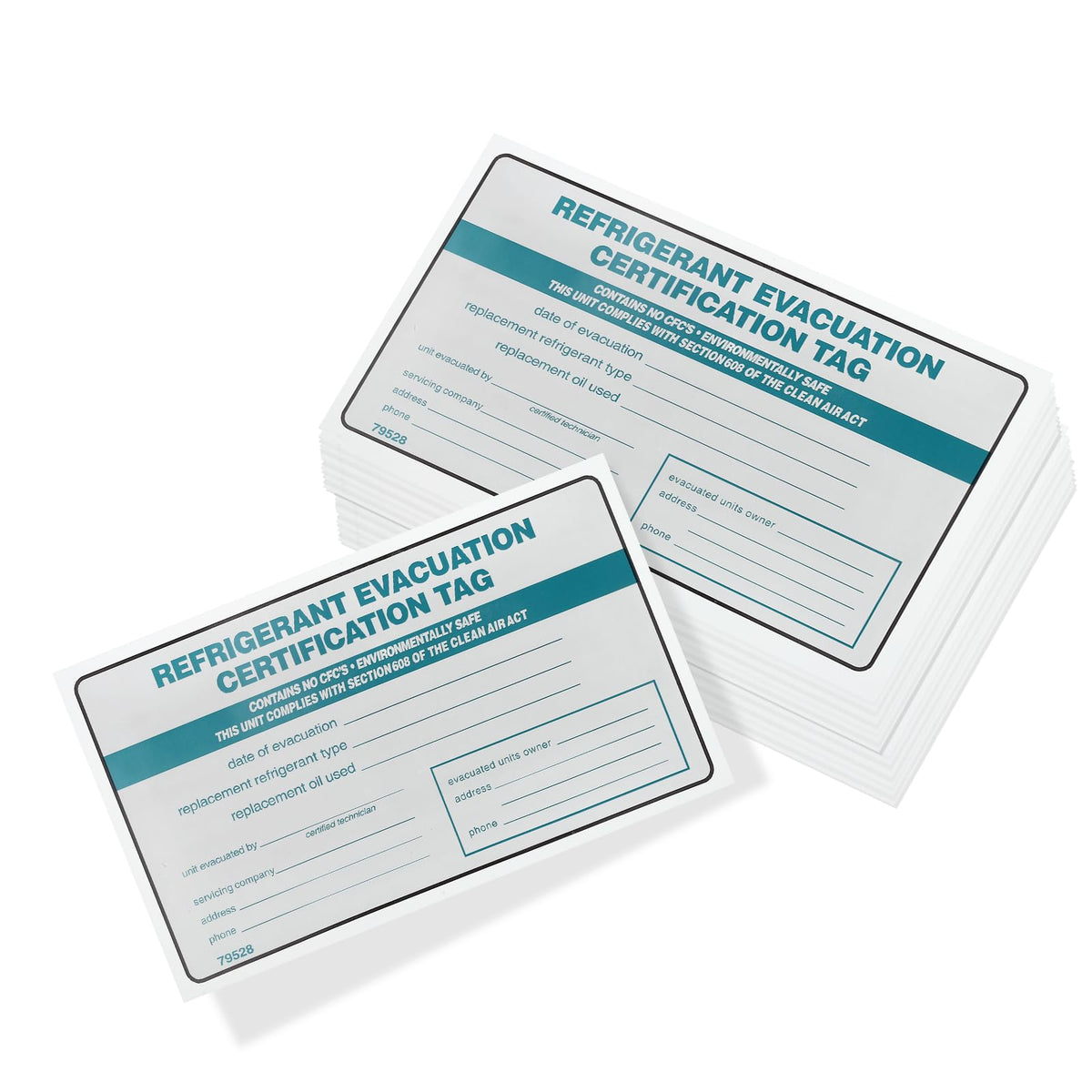 Refrigerant Evacuation Certification Tag Refrigeration ID Labels - 20 Pack Self-Adhesive Vinyl Stickers for HVAC, Air Conditioning & Refrigerant Identifier